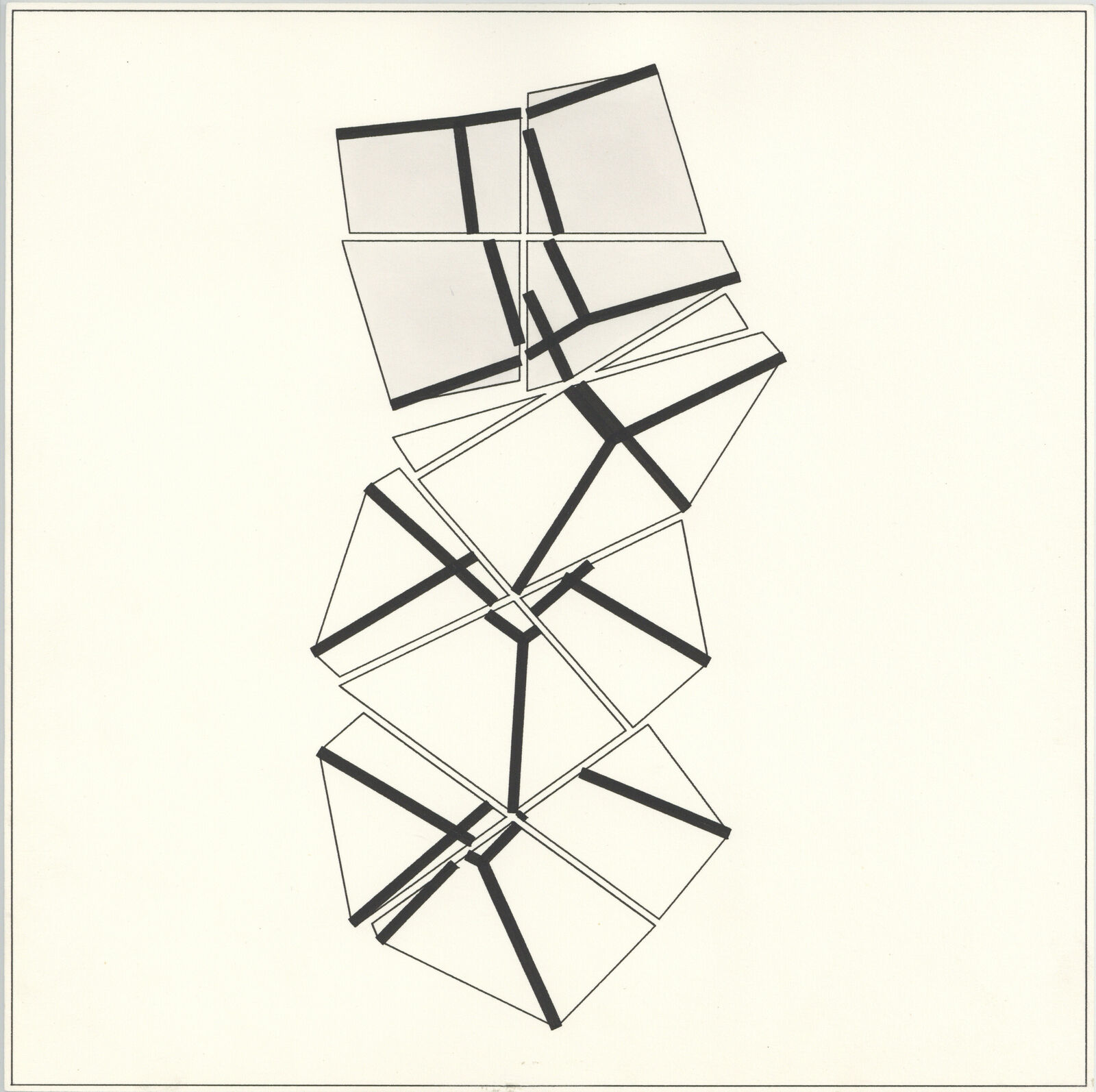 A set of nine black and white drawings of geometric shapes.