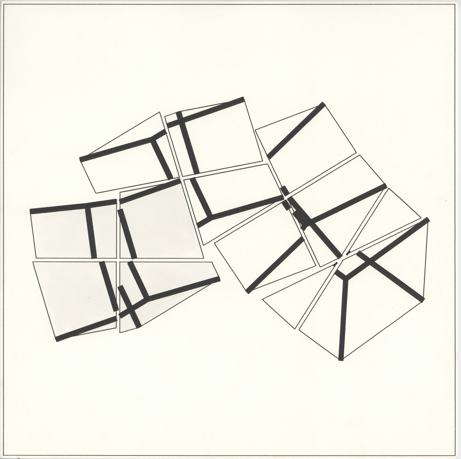 A set of nine black and white drawings of geometric shapes.