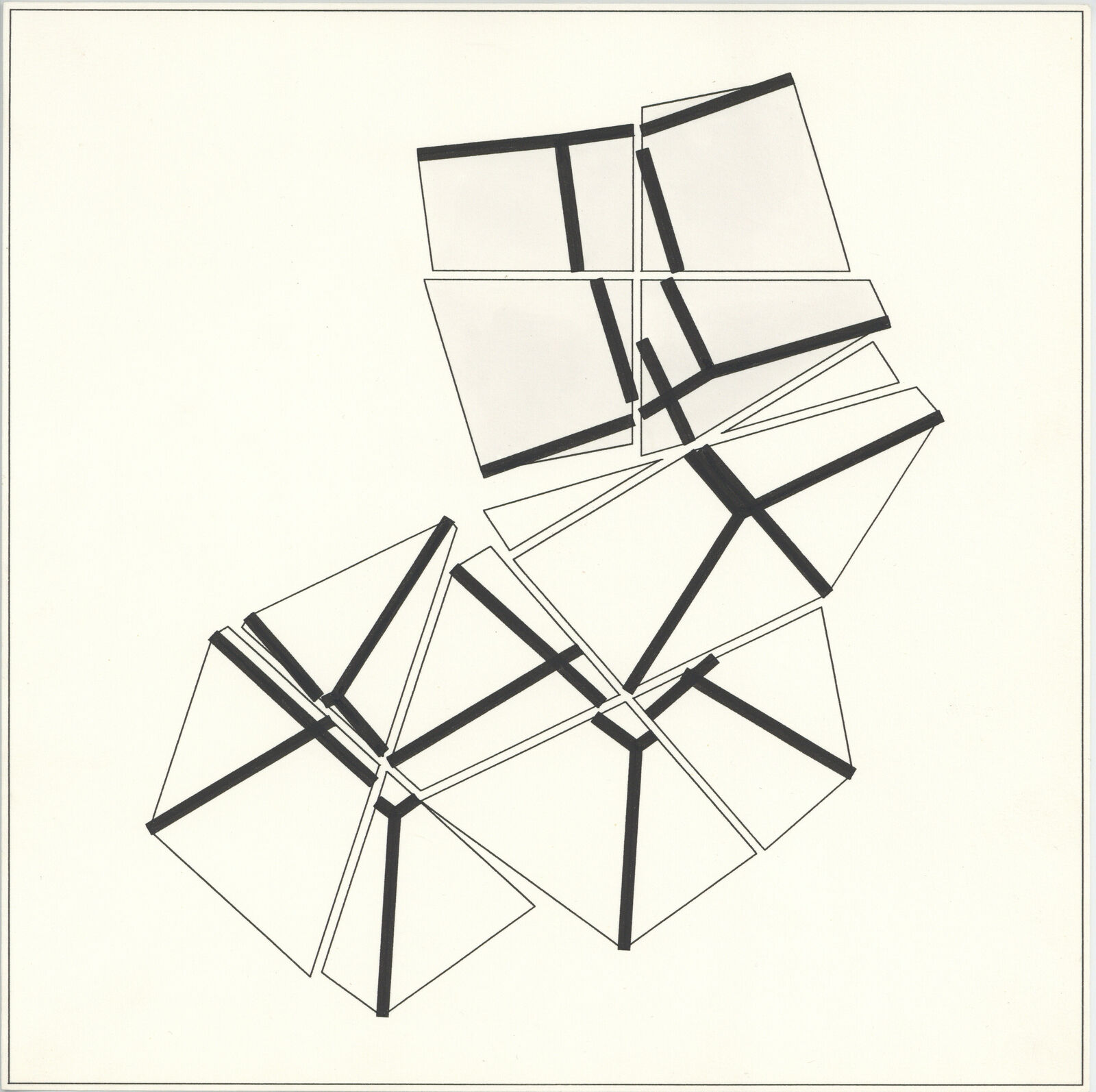 A set of nine black and white drawings of geometric shapes.