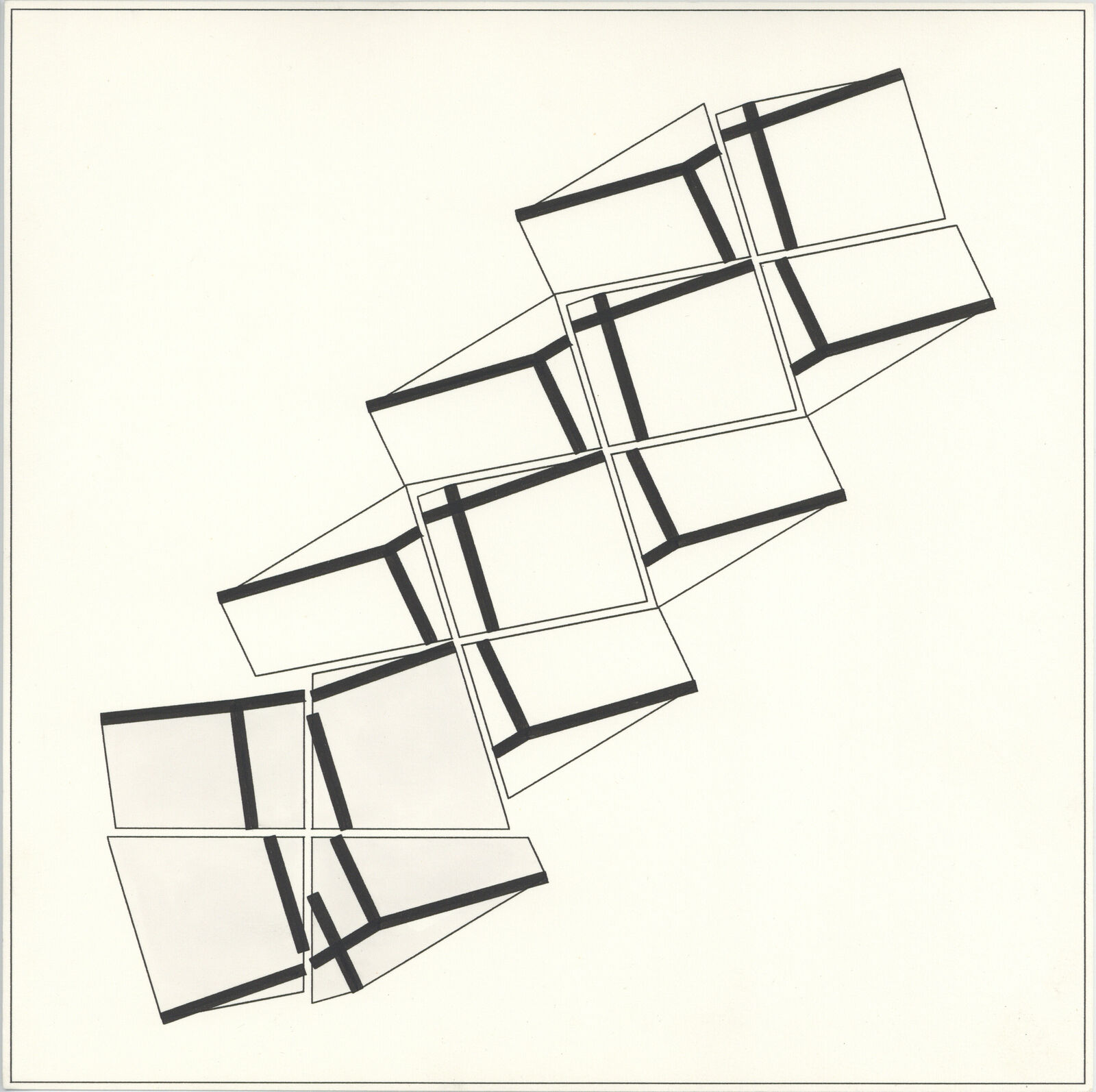 A set of nine black and white drawings of geometric shapes.