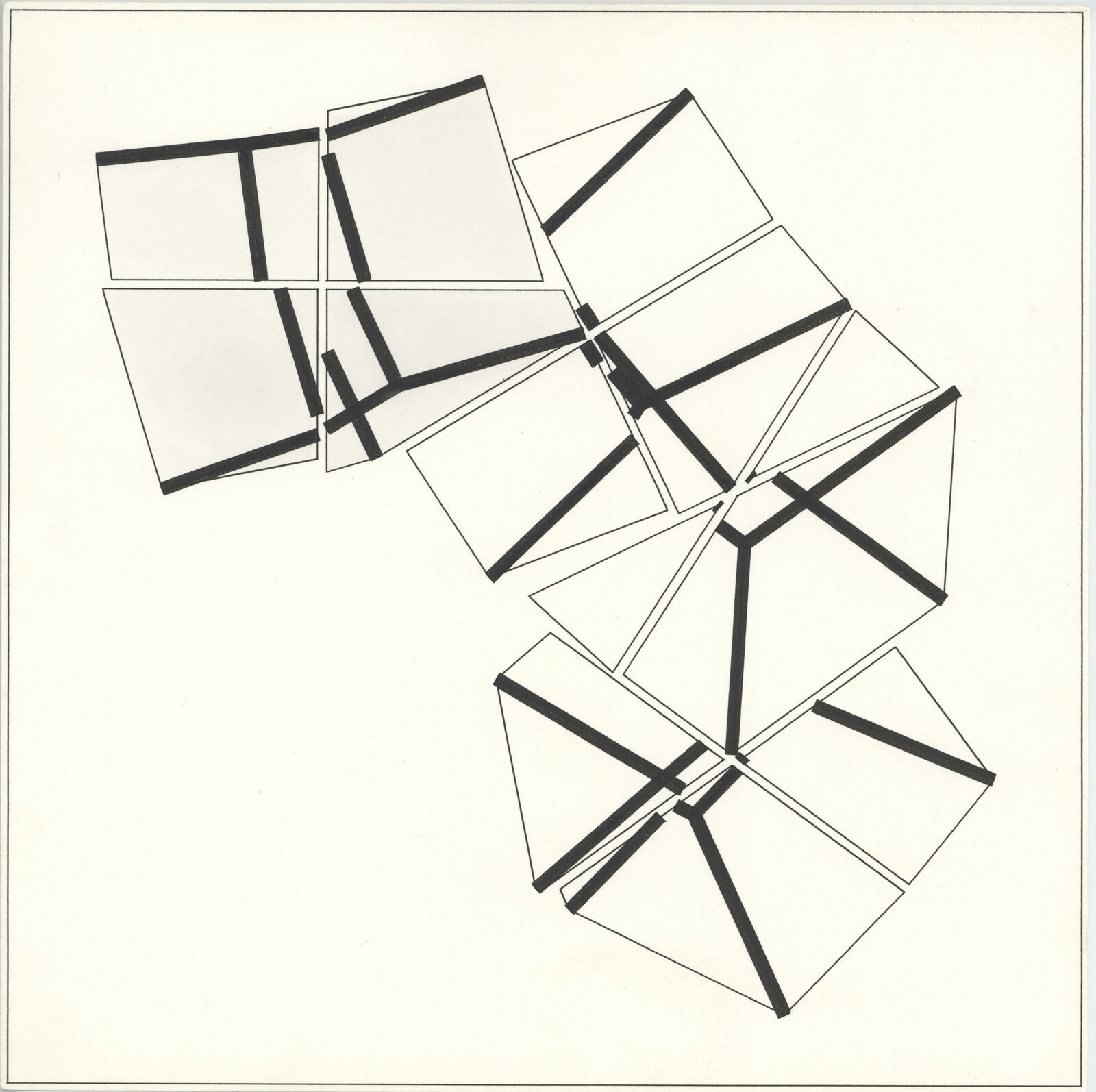 A set of nine black and white drawings of geometric shapes.