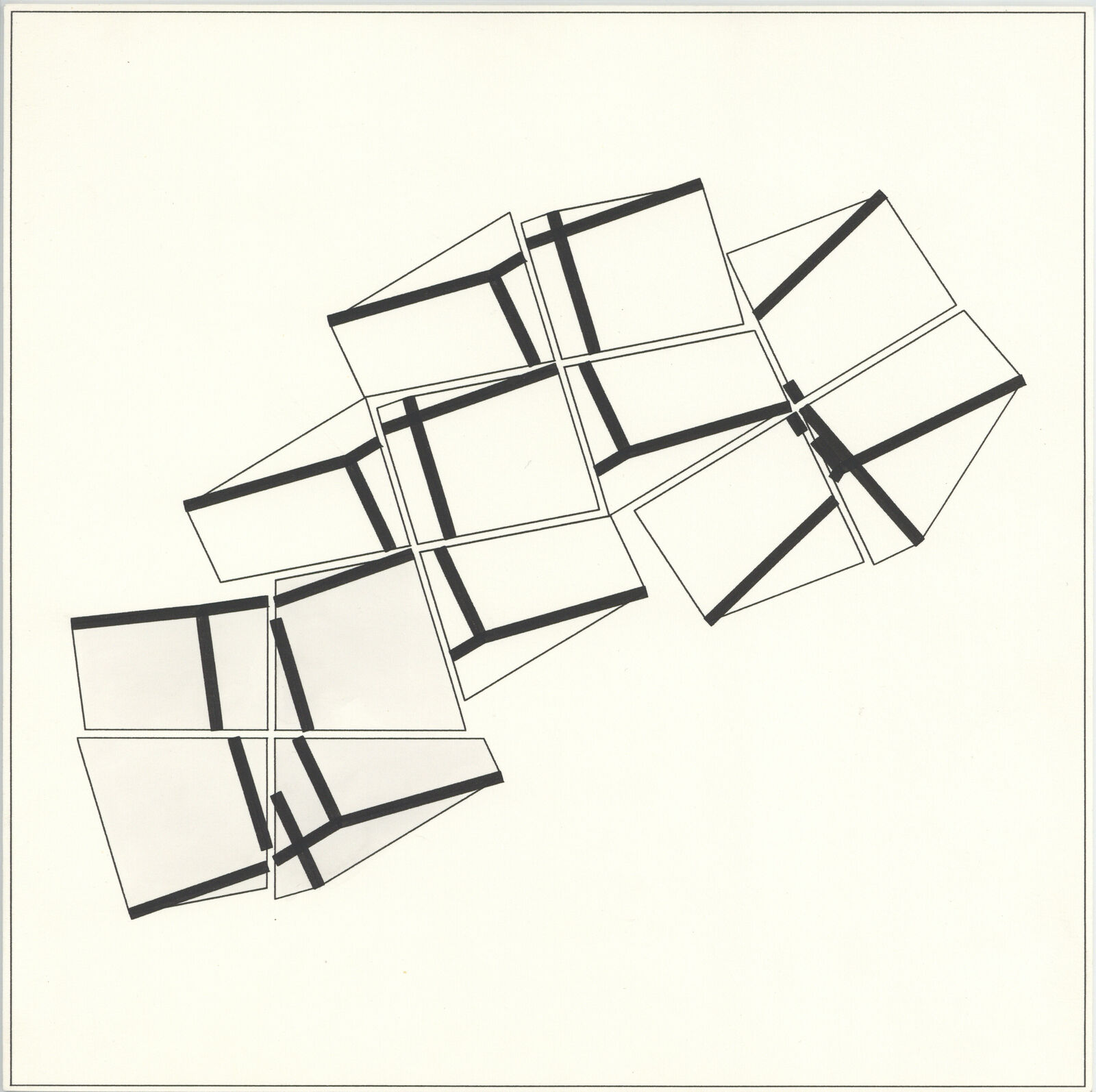 A set of nine black and white drawings of geometric shapes.