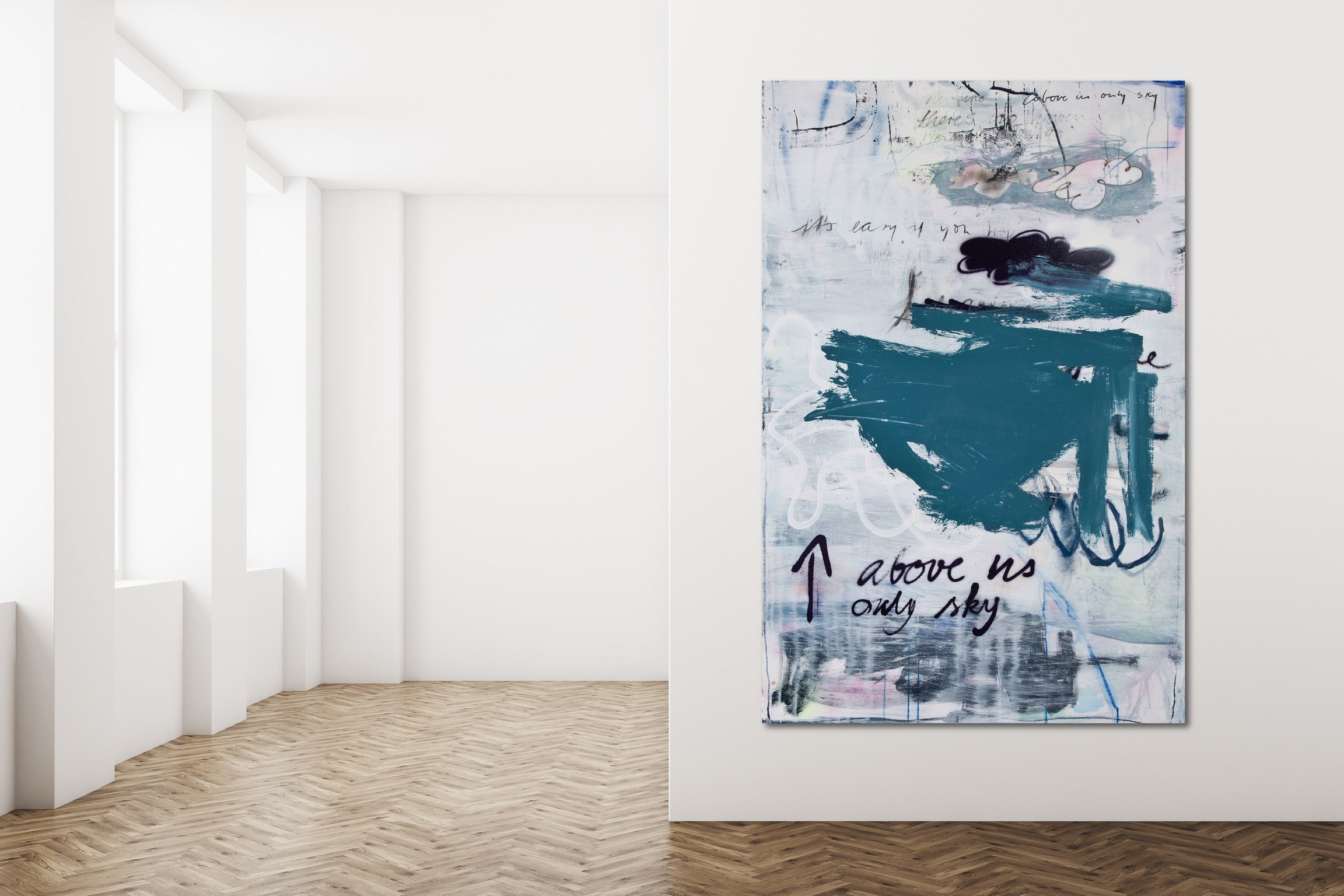Artwork by Manuela Karin Knaut, Above us only sky, Made of Acrylic and spraypaint on un-stretched canvas 