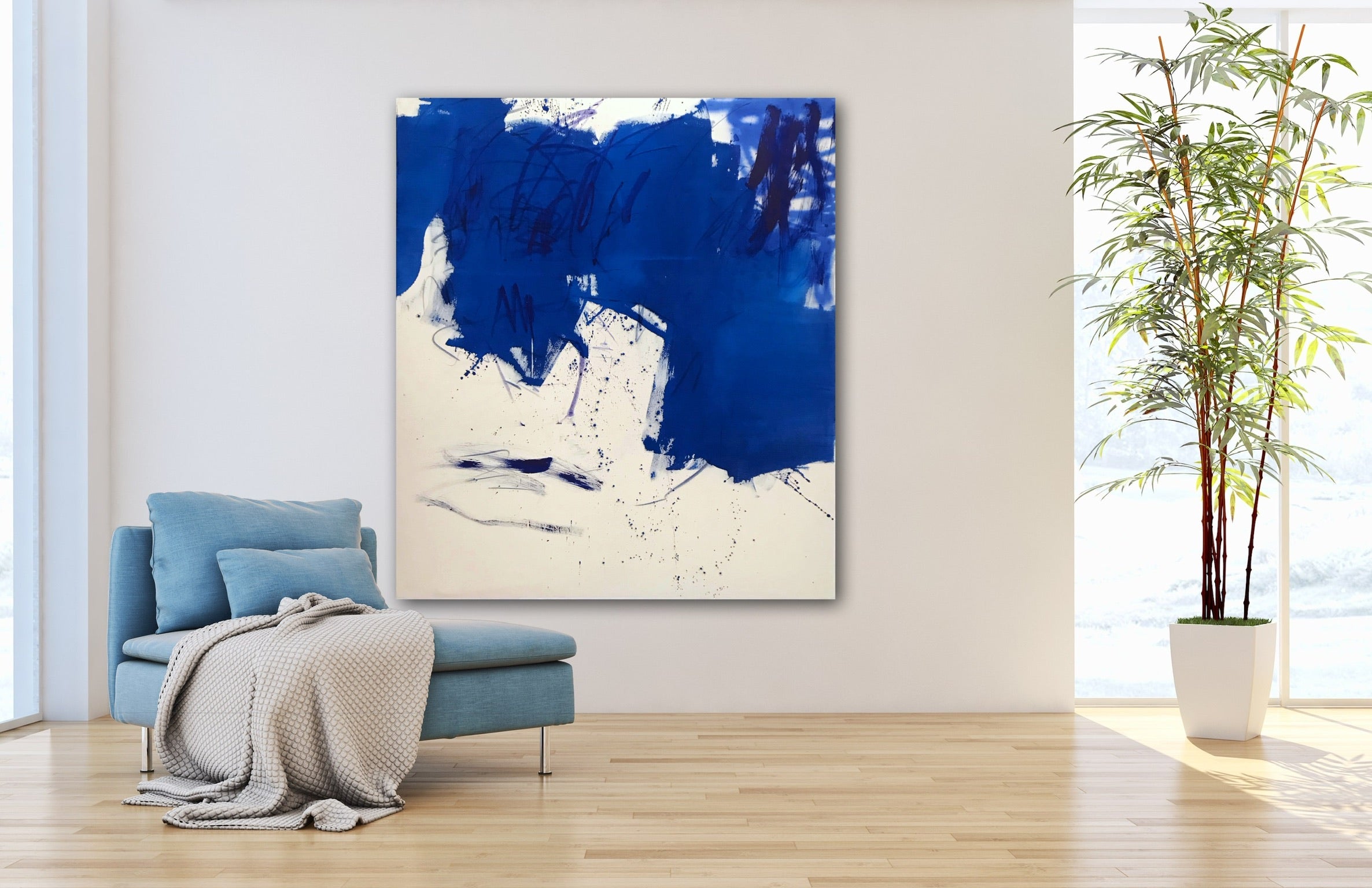 Artwork by Manuela Karin Knaut, Azur and sea, Made of Acrylics, ink, oil on raw canvas 