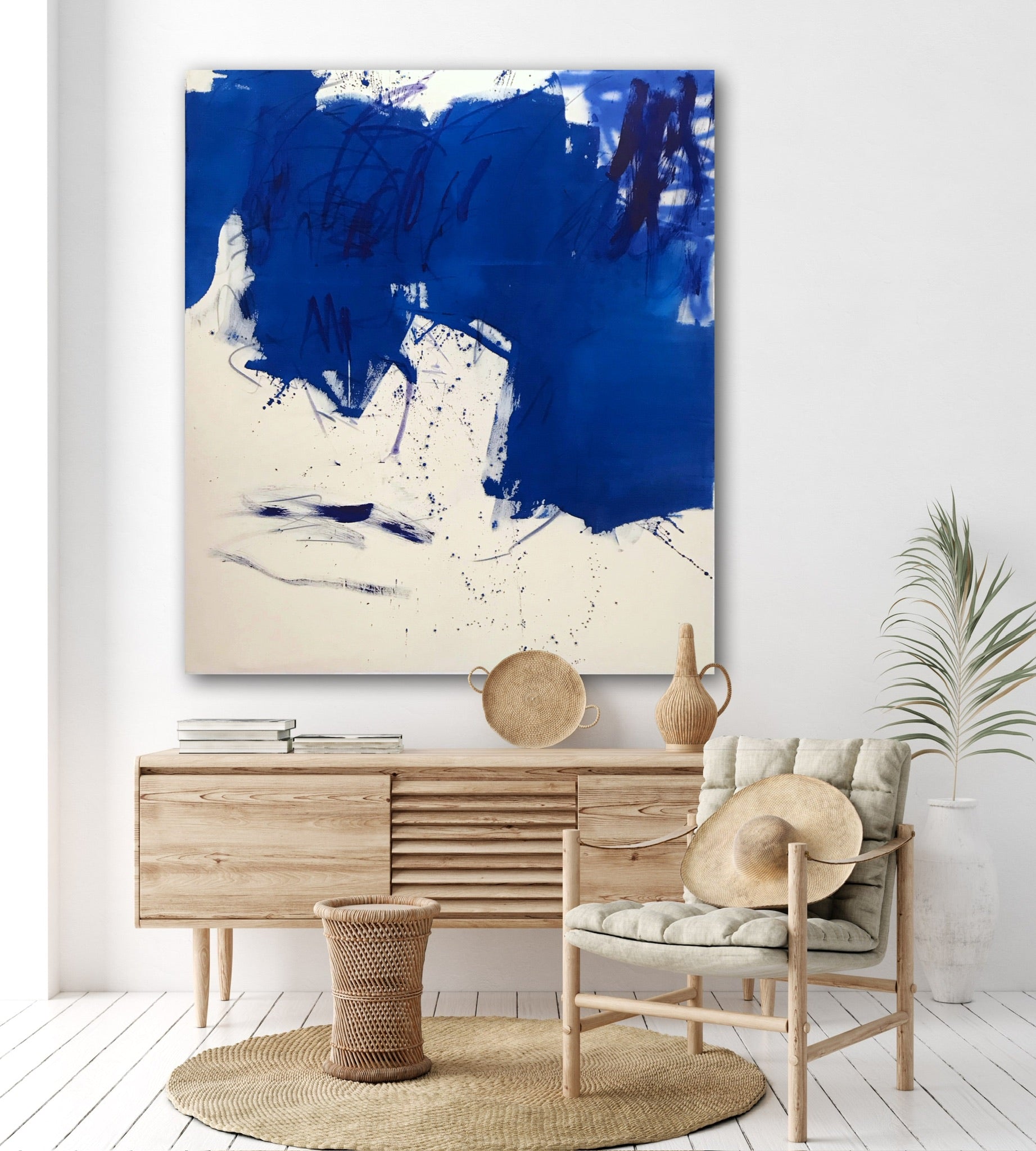 Artwork by Manuela Karin Knaut, Azur and sea, Made of Acrylics, ink, oil on raw canvas 