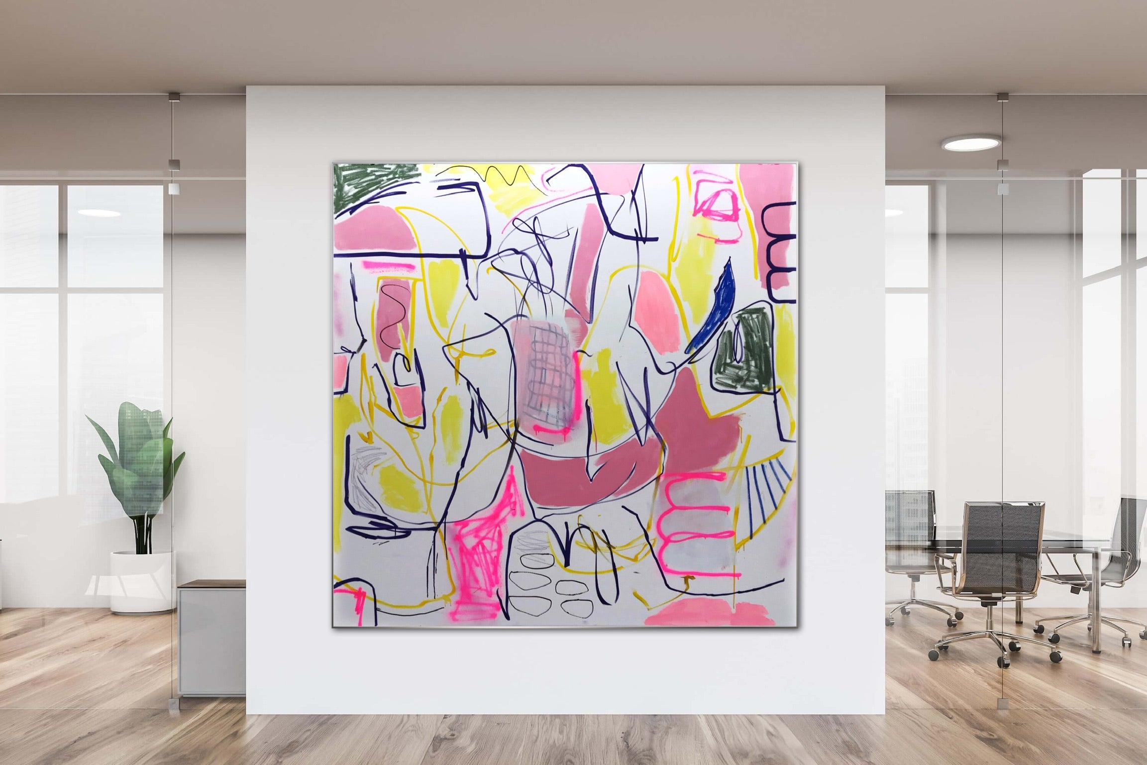 Artwork by Manuela Karin Knaut, Living the high life, Made of Acrylics, spray paint, marker and oil on canvas 