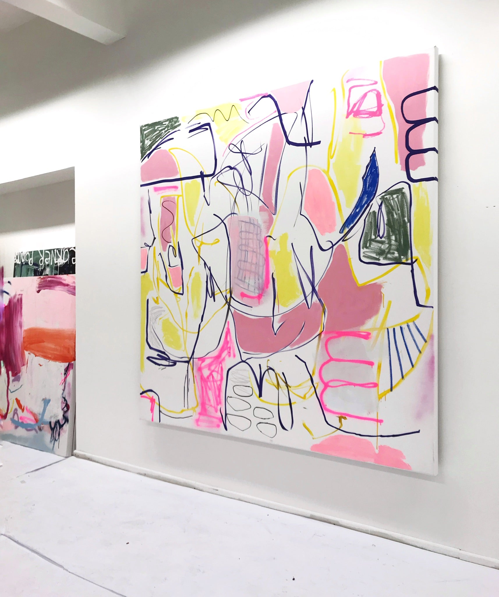Artwork by Manuela Karin Knaut, Living the high life, Made of Acrylics, spray paint, marker and oil on canvas 