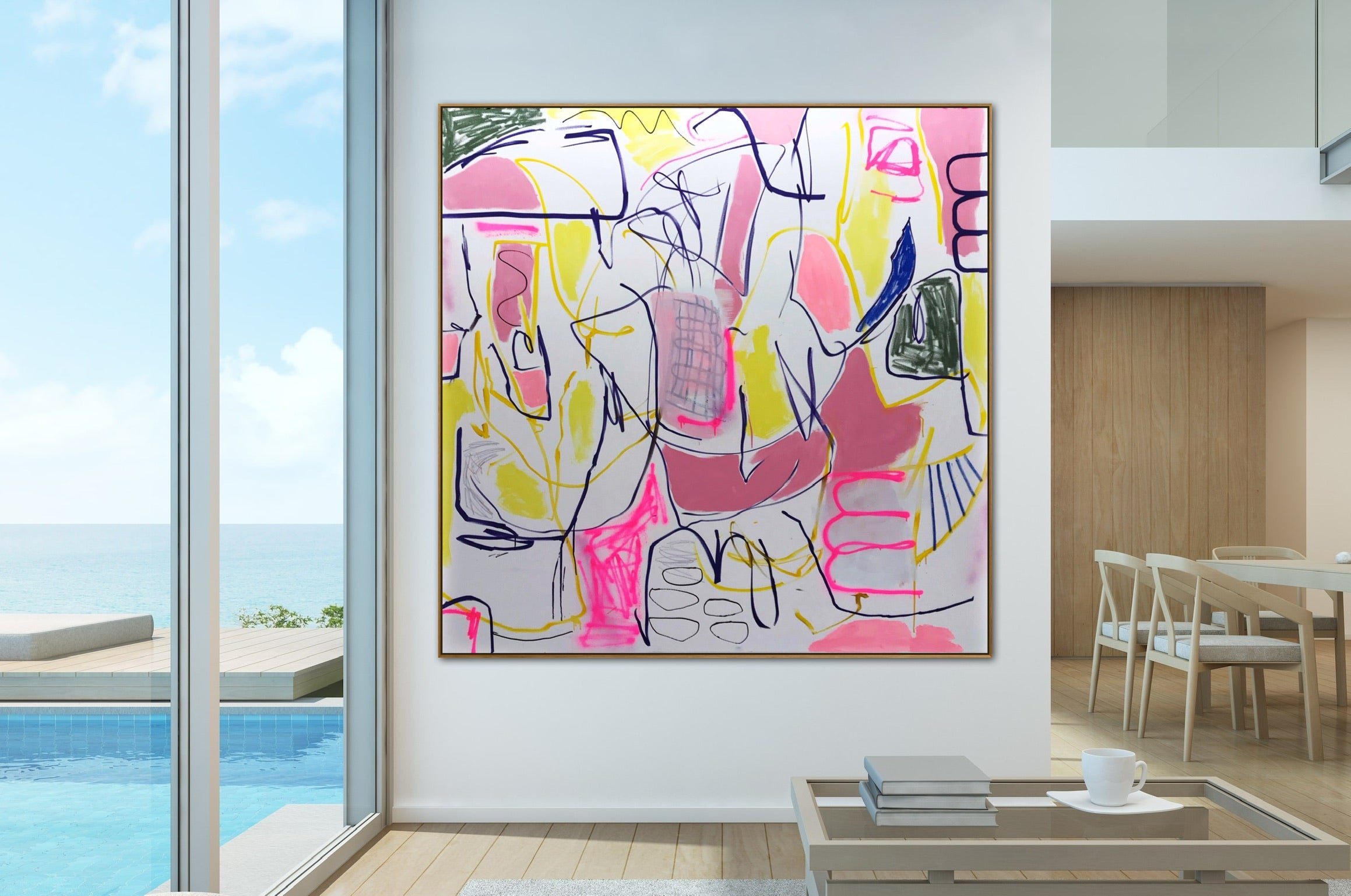 Artwork by Manuela Karin Knaut, Living the high life, Made of Acrylics, spray paint, marker and oil on canvas 