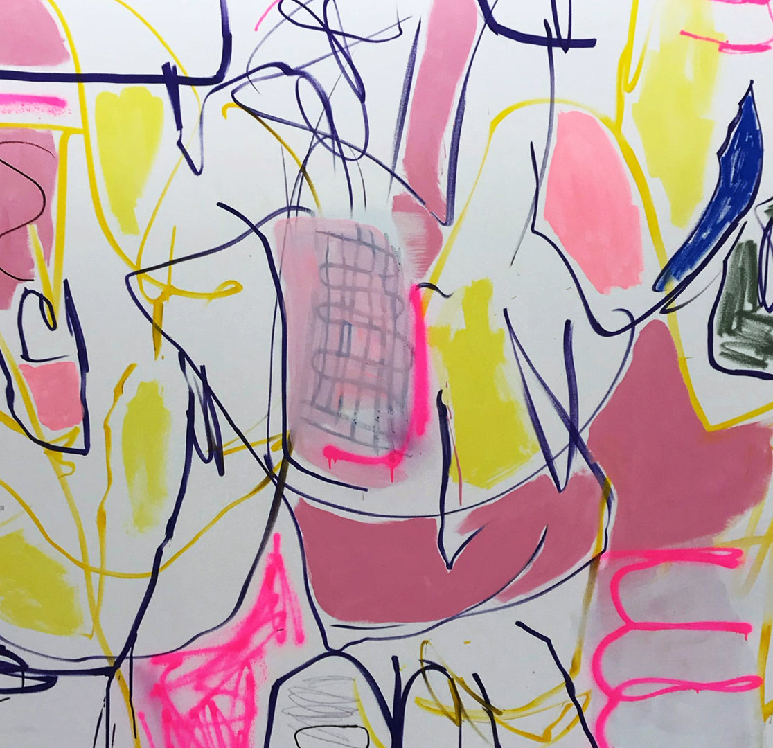 Artwork by Manuela Karin Knaut, Living the high life, Made of Acrylics, spray paint, marker and oil on canvas 