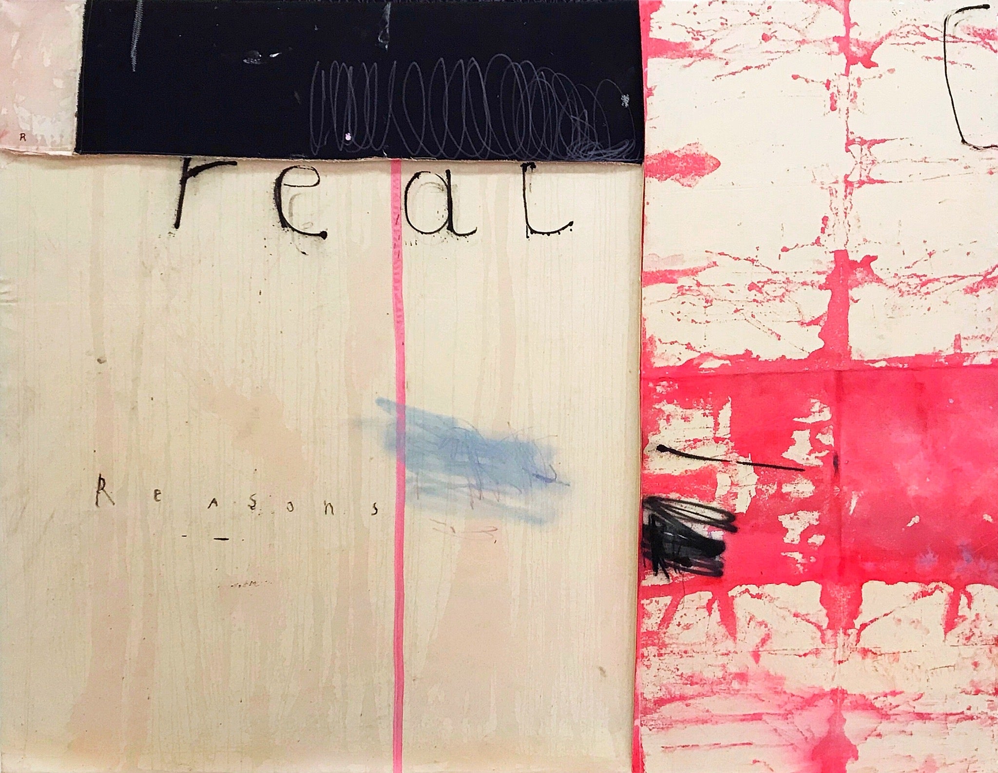 Artwork by Manuela Karin Knaut, Real Reasons for Ice and Lemon, Made of Acrylic, ink, oil on un-stretched canvas 