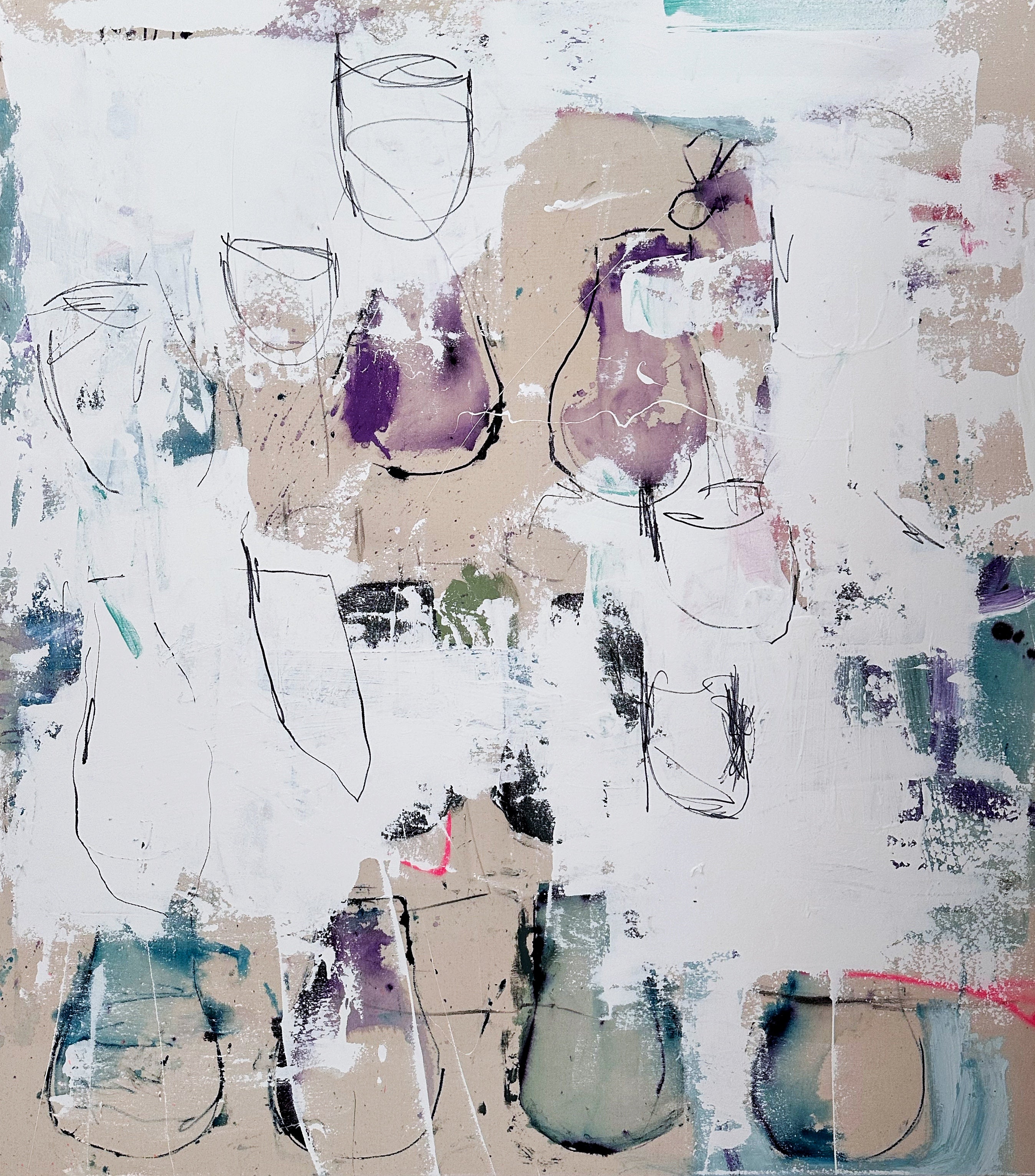 A painting of wine glasses on a white background. 