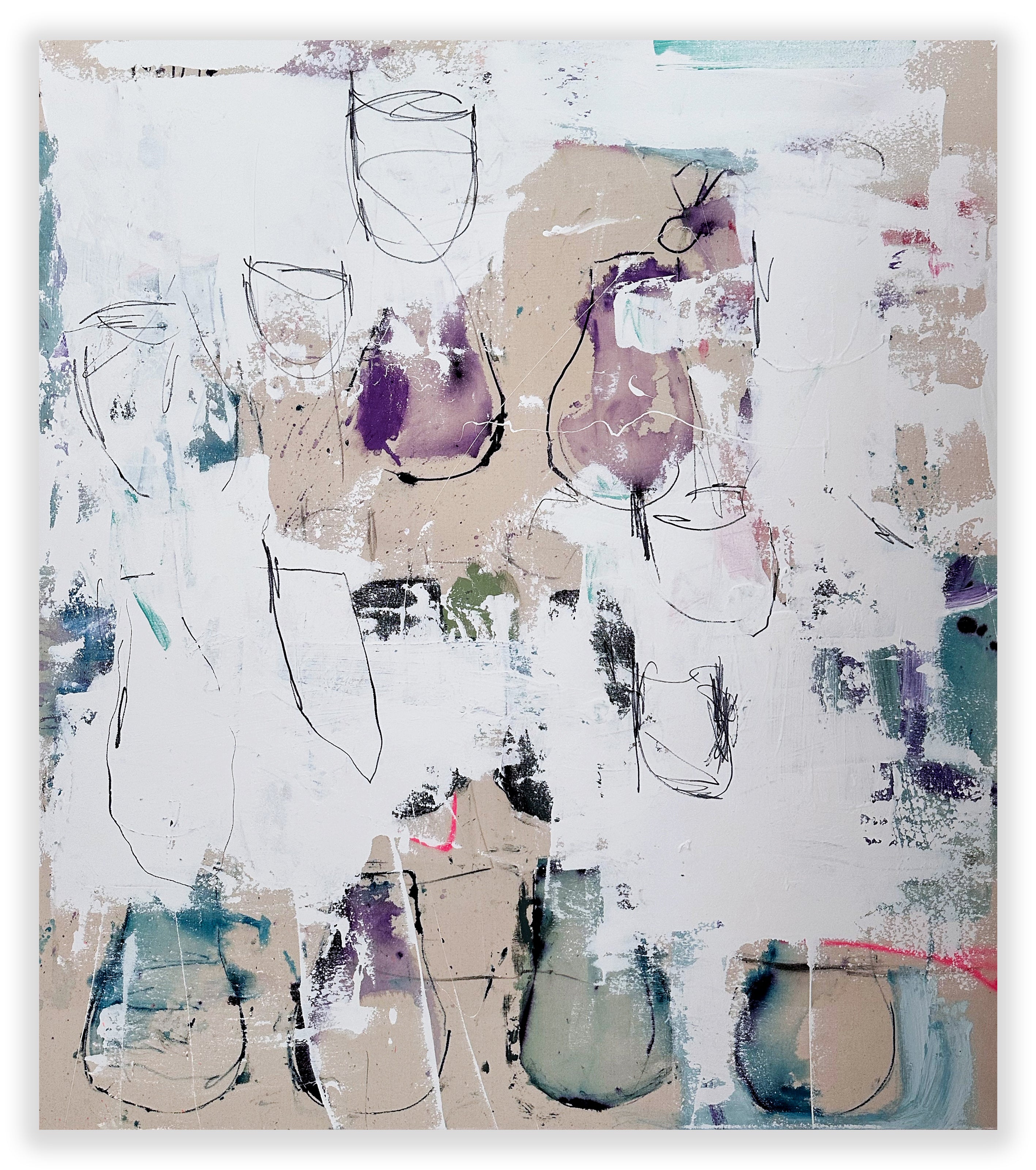 A painting of wine glasses on a white background. 