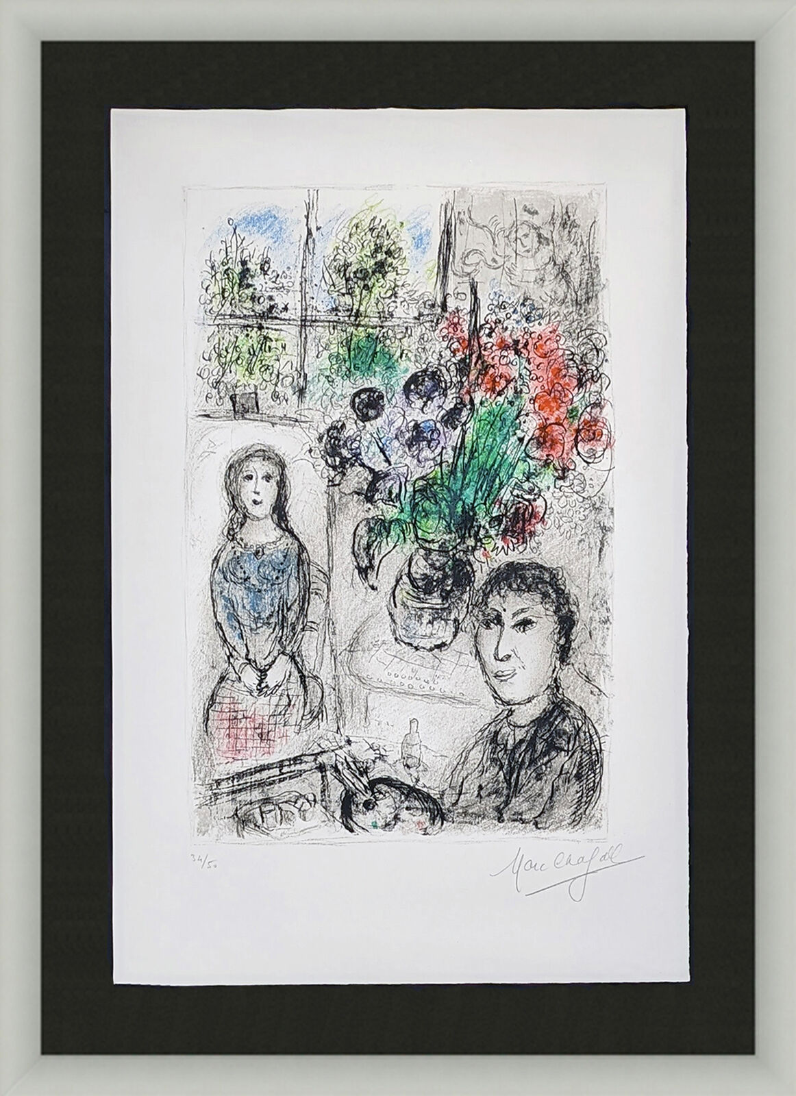 LE CHEVALET AUX FLEURS (MOURLOT 838) by Marc Chagall, 1976