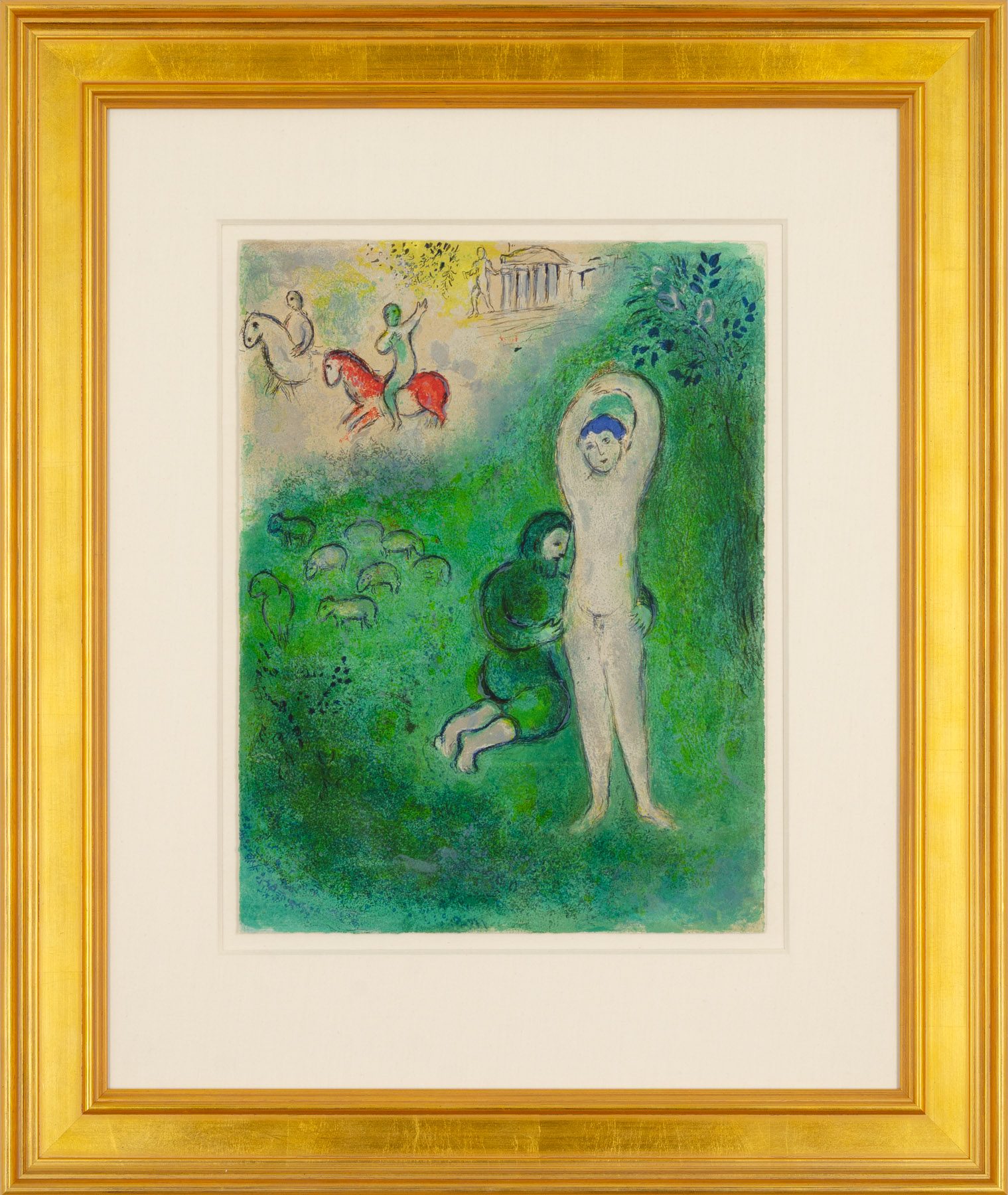 Artwork by Marc Chagall, Daphnis et Gnathon, Made of Lithograph printed in colors on Arches wove paper 