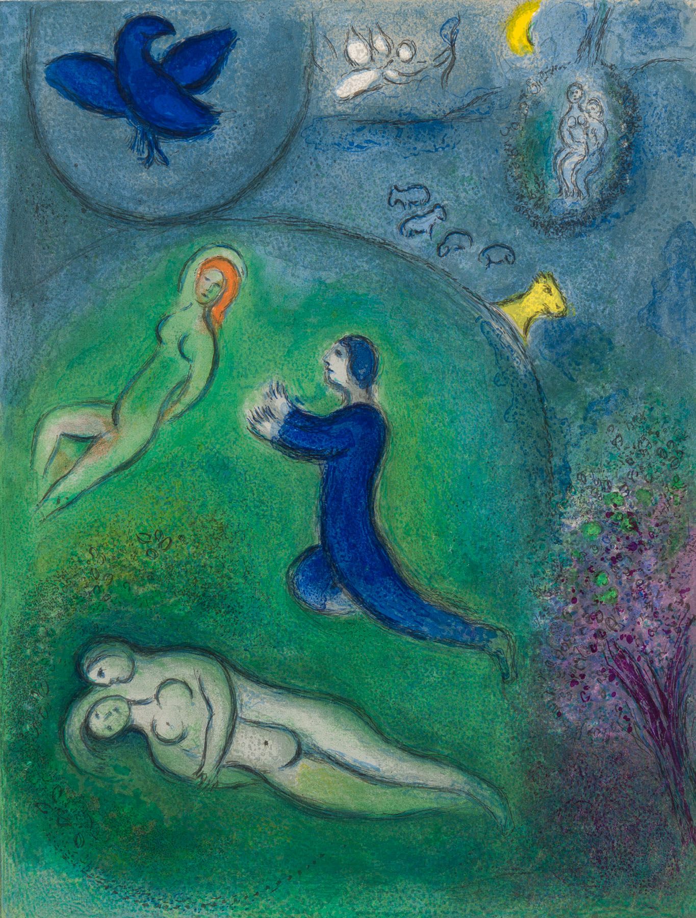 Artwork by Marc Chagall, Daphnis Et Lycénion, Made of Lithograph Printed In Colors On Arches Wove Paper 