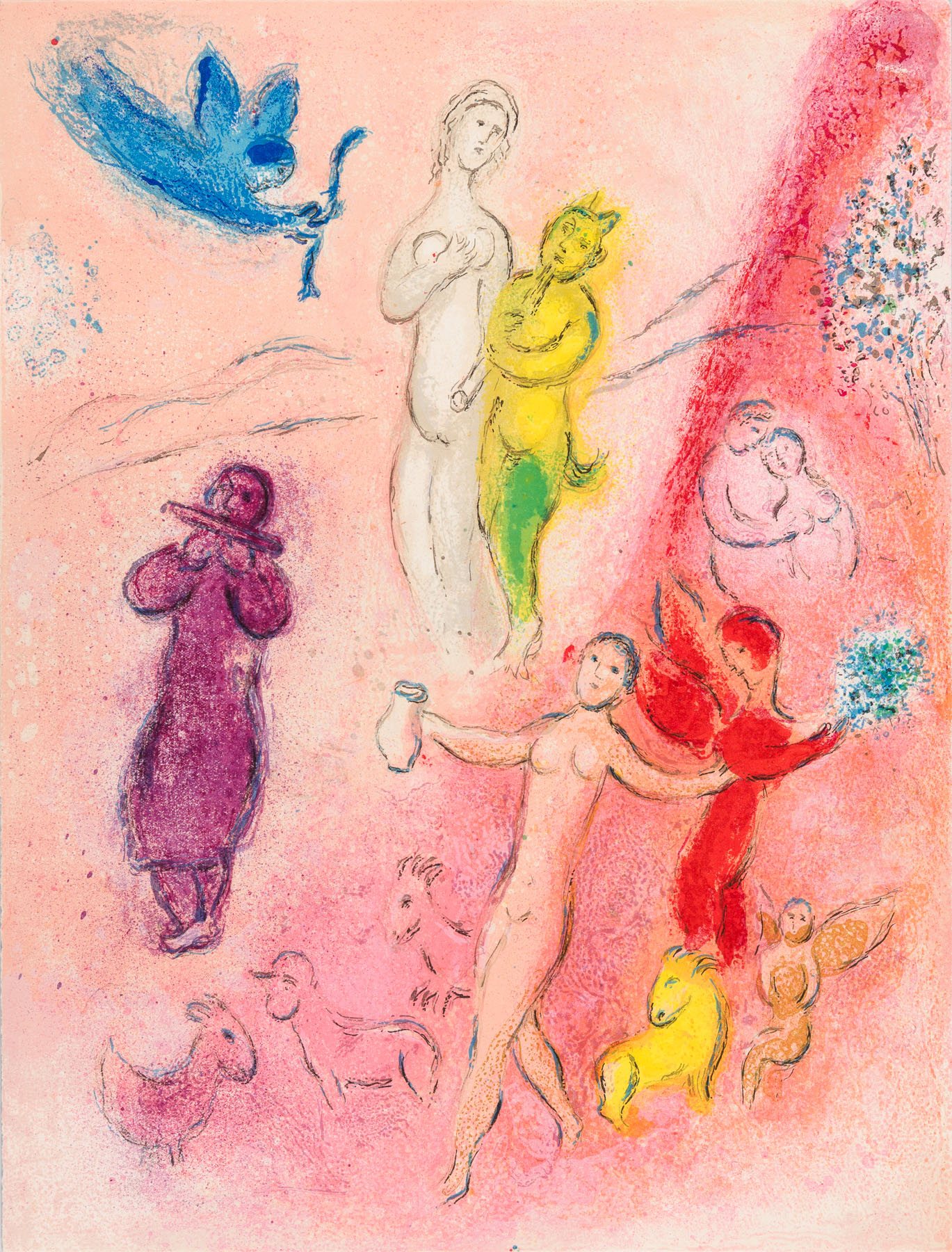 Artwork by Marc Chagall, La Fable De Syringe, Made of Lithograph Printed In Colors On Arches Wove Paper 