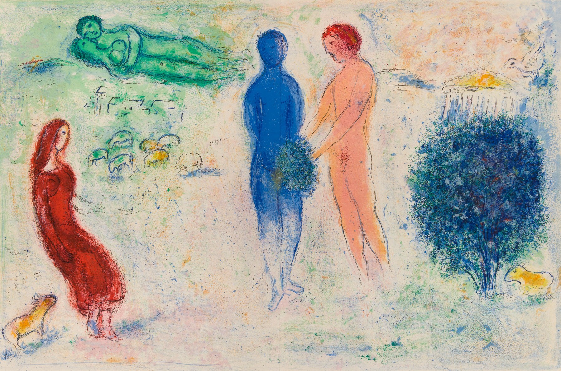 Artwork by Marc Chagall, Le Jugement De Chloé, Made of Lithograph Printed In Colors On Arches Wove Paper 