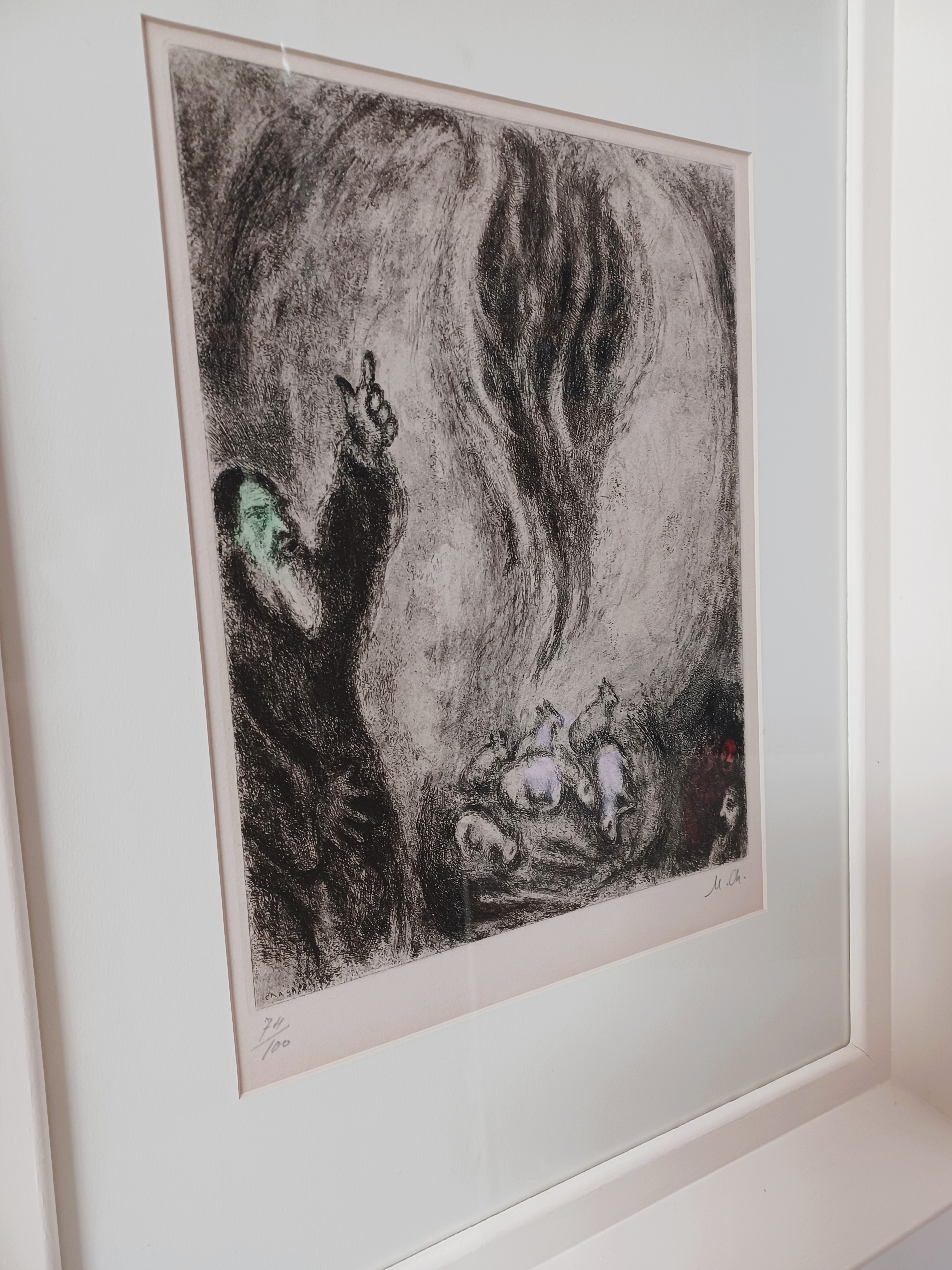 Artwork by Marc Chagall, "L'offrande d'Élie" from: "La Bible", 1931-39, Made of Aquagravure, Engraving 