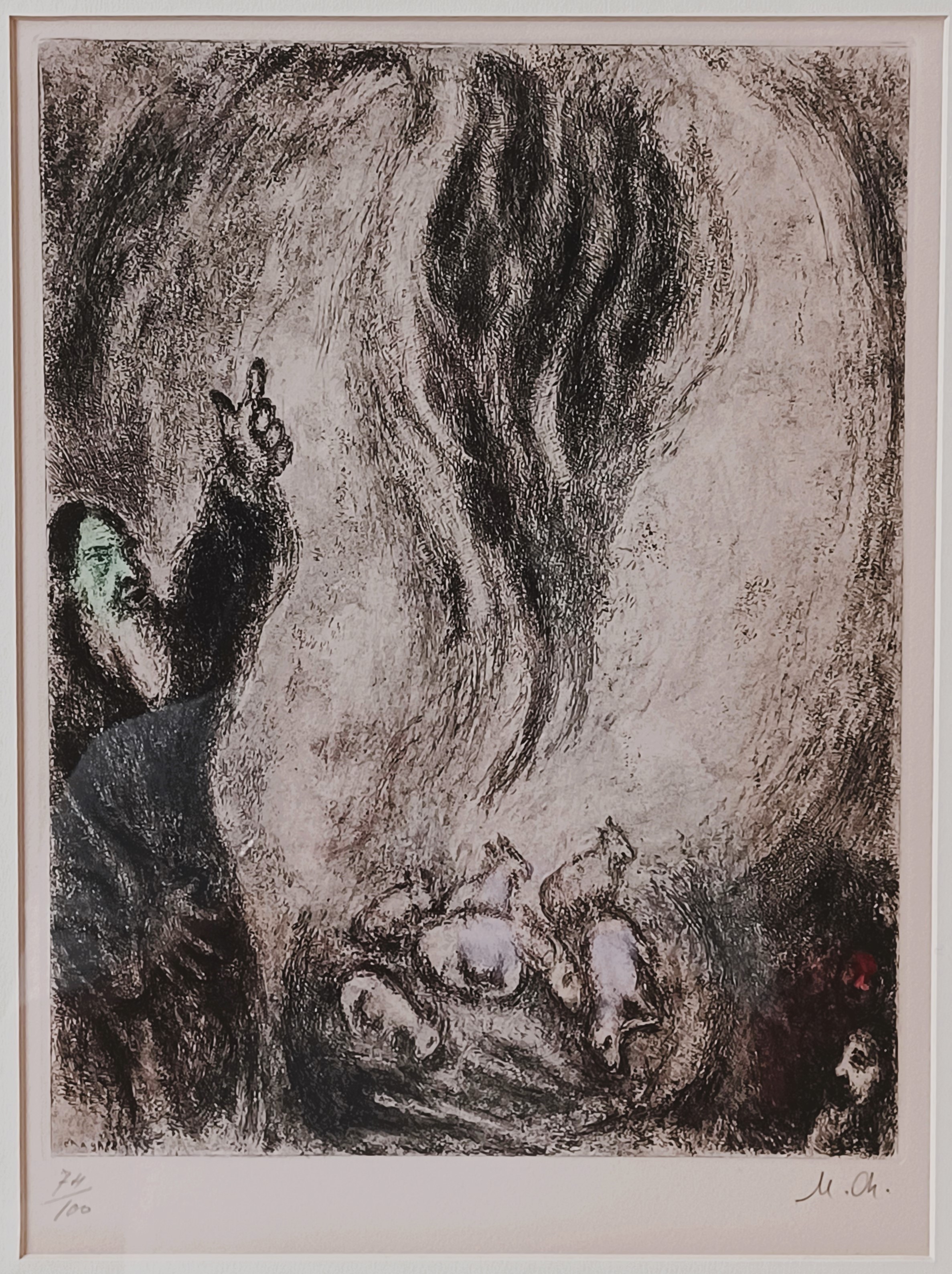 Artwork by Marc Chagall, "L'offrande d'Élie" from: "La Bible", 1931-39, Made of Aquagravure, Engraving 
