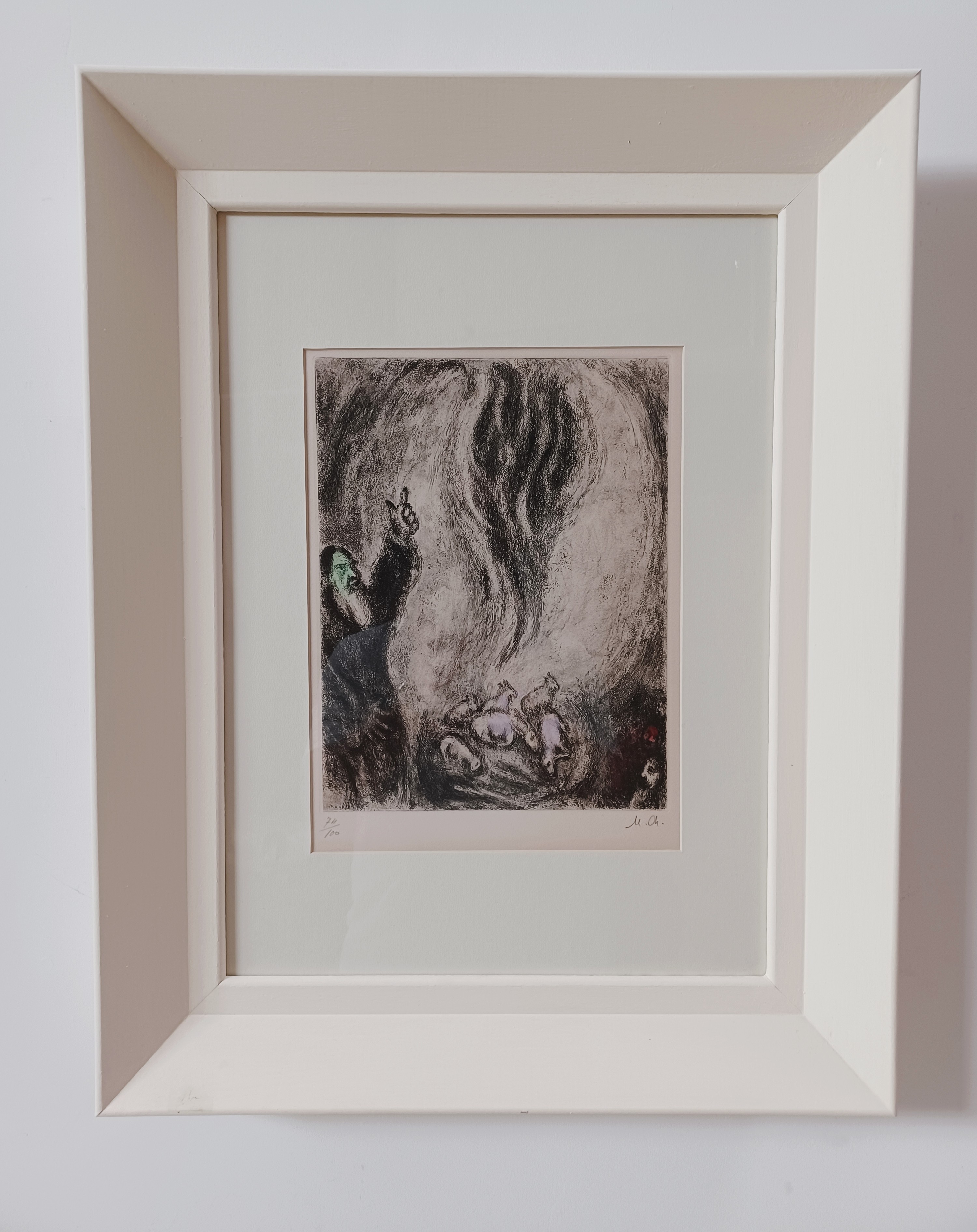 Artwork by Marc Chagall, "L'offrande d'Élie" from: "La Bible", 1931-39, Made of Aquagravure, Engraving 
