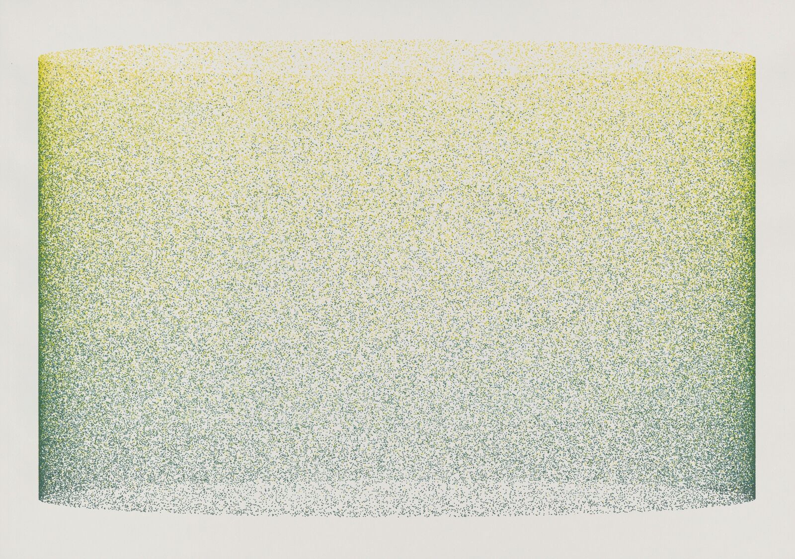 A green and yellow painting on a white wall.