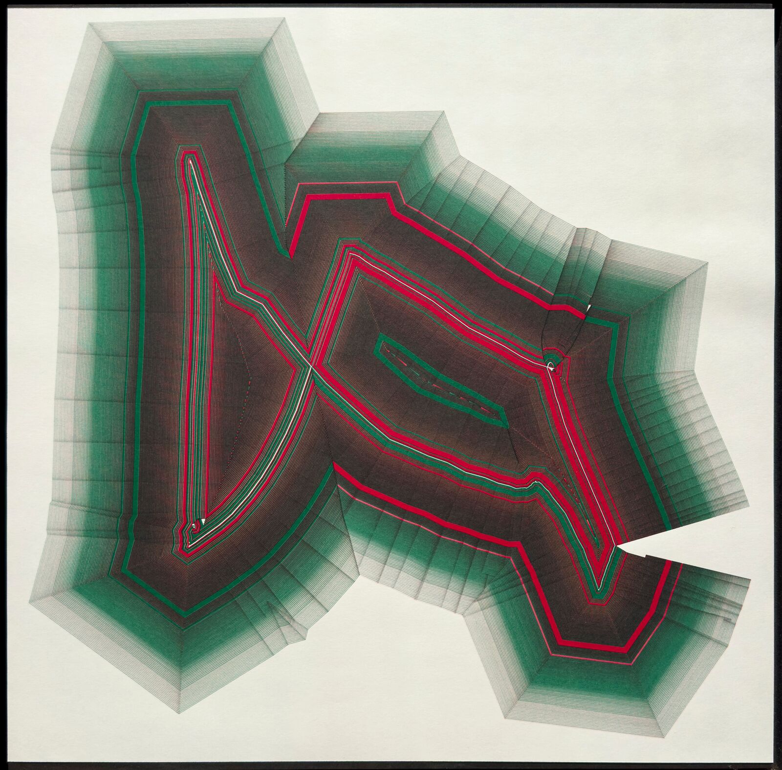 A green and red abstract design with the letter X in the middle.