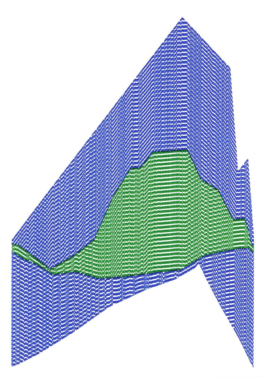 A blue and green graph with a green line going through it.