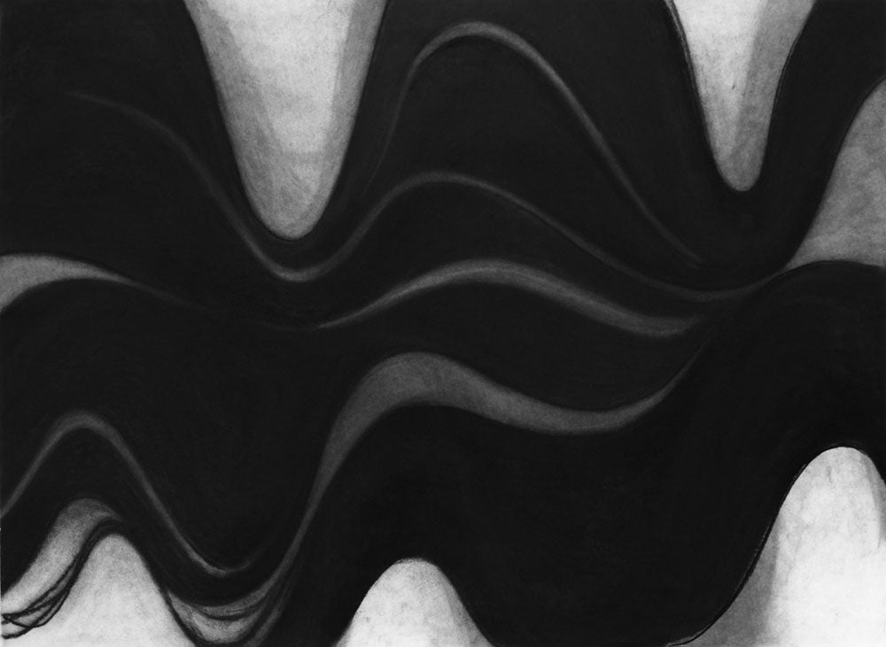 a black and white photo of a black and gray abstract painting