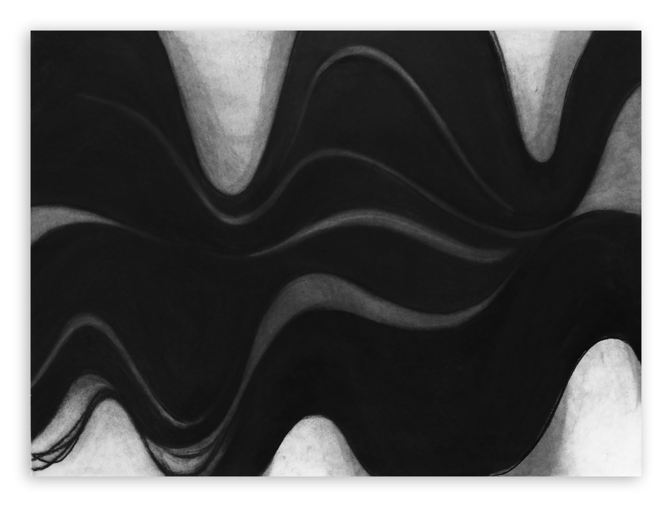 a black and white photo of a black and gray abstract painting