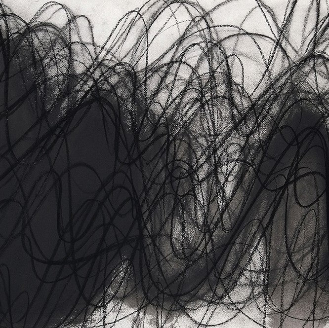 A black and white drawing on a white wall.