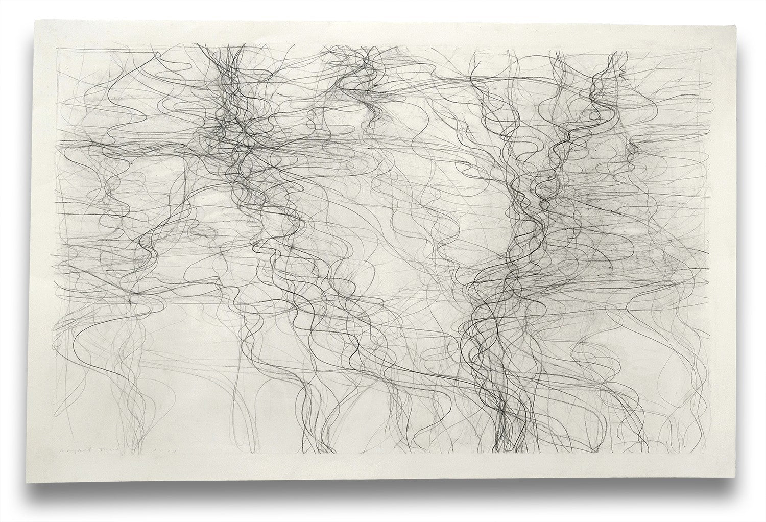 A black and white drawing on a white wall.
