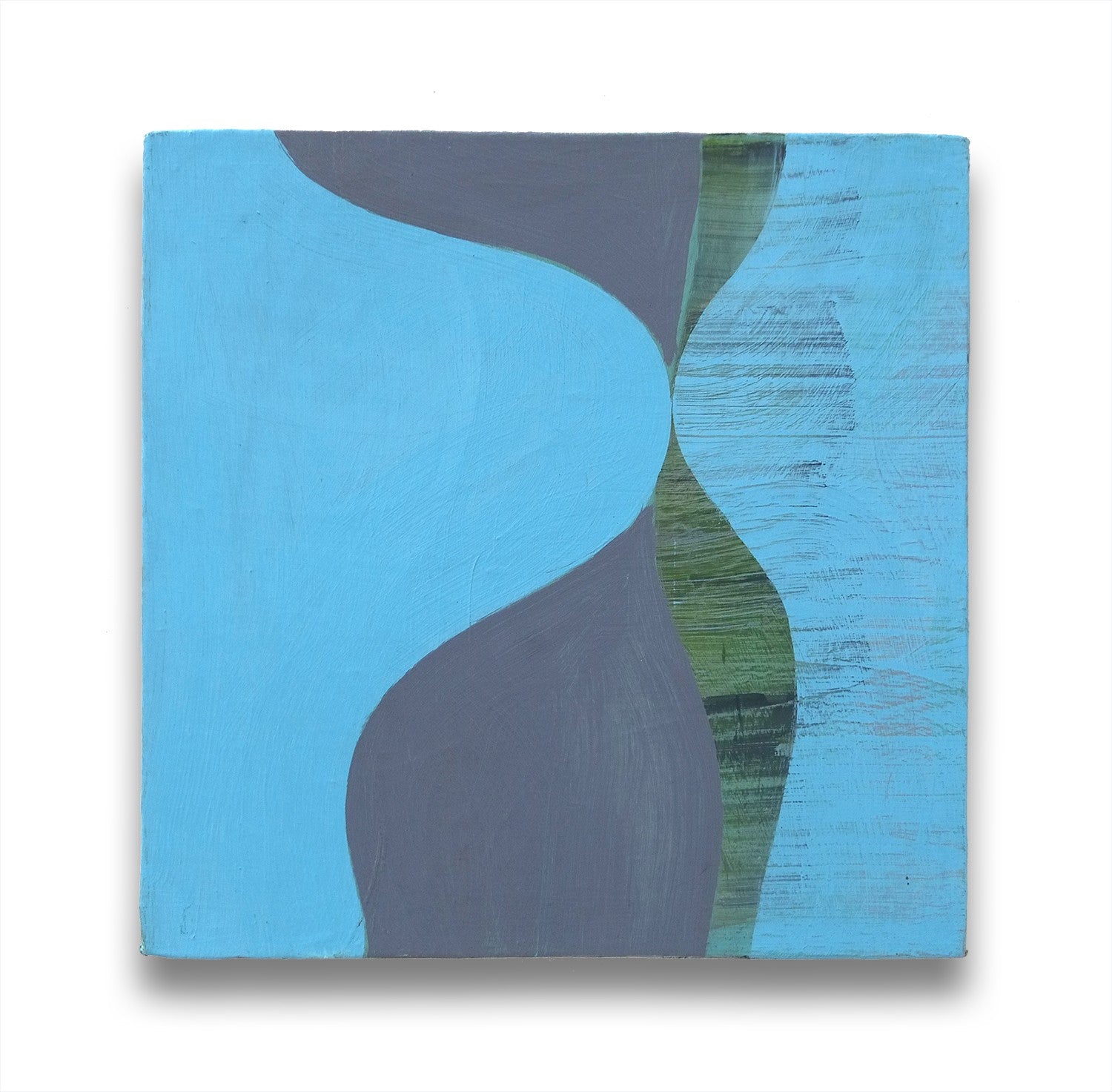 A painting on a white wall with a blue background.