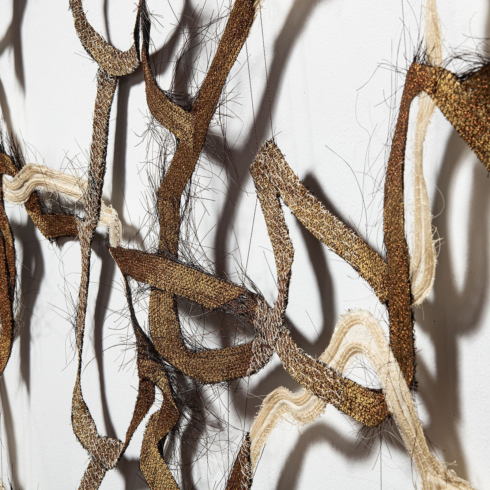 A tangled grid of organic, fibrous forms arranged in a square composition.