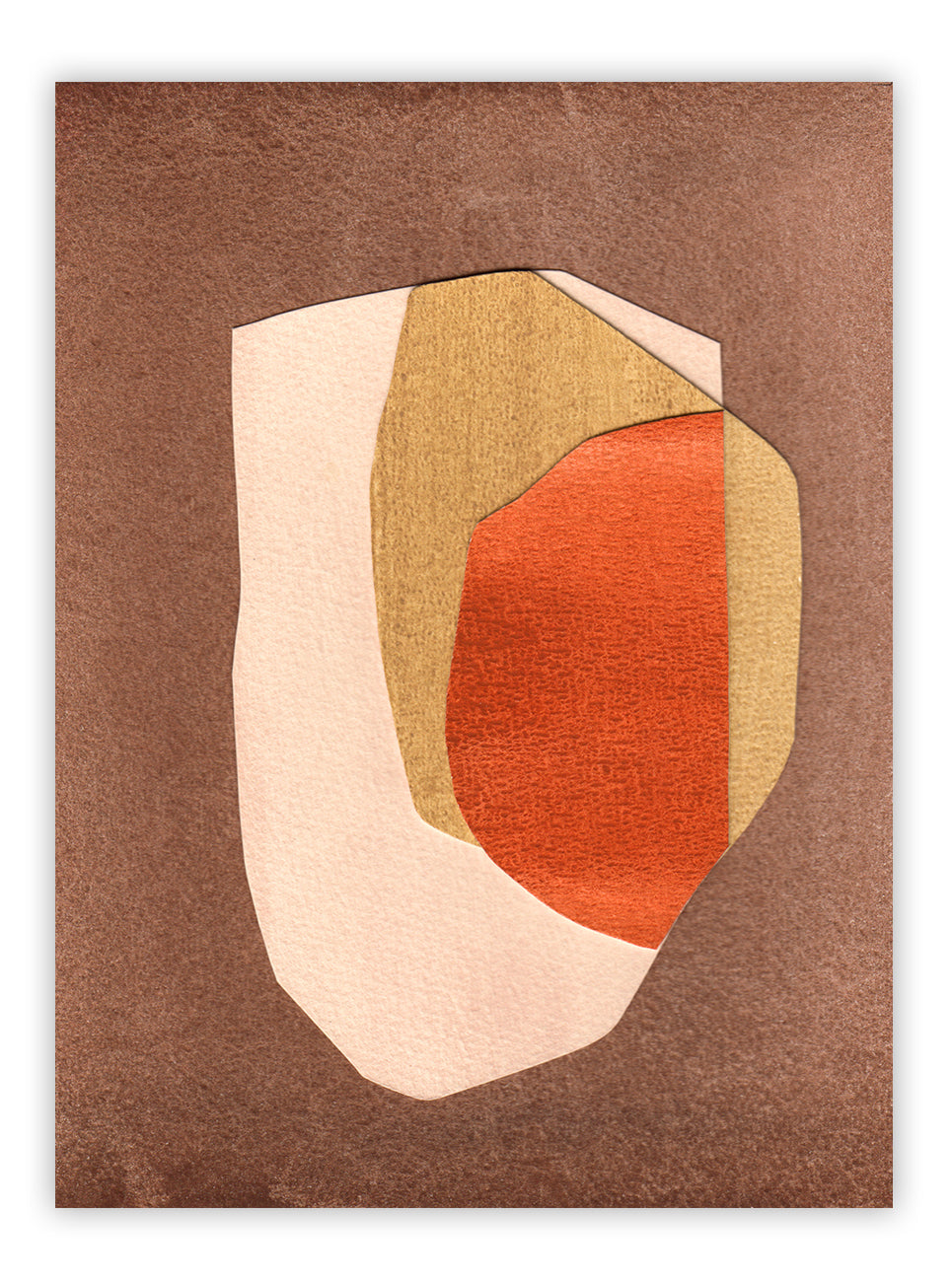 A brown and orange abstract painting on a brown background.