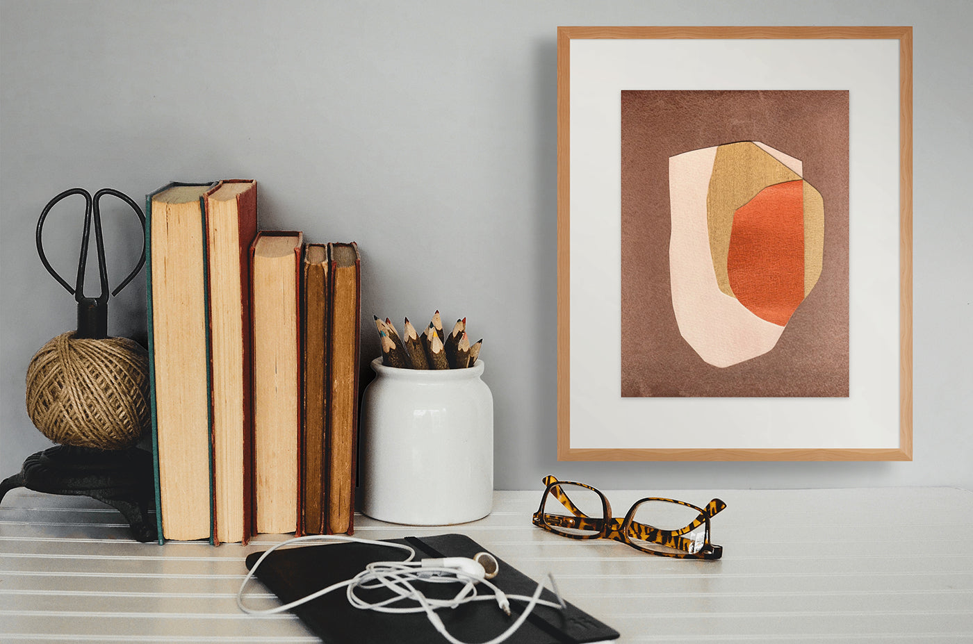A brown and orange abstract painting on a brown background.