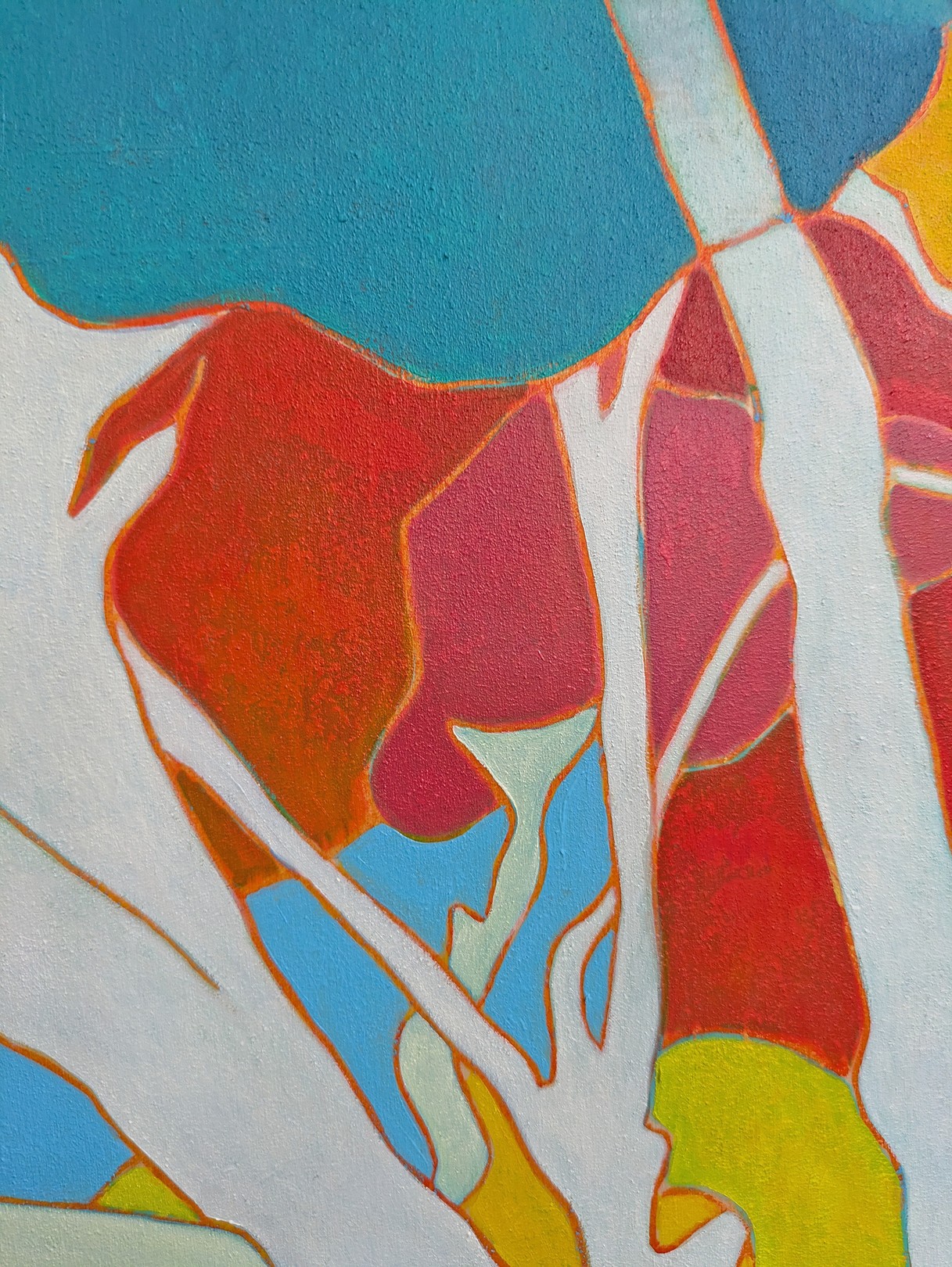 A painting of a tree with a blue sky in the background.