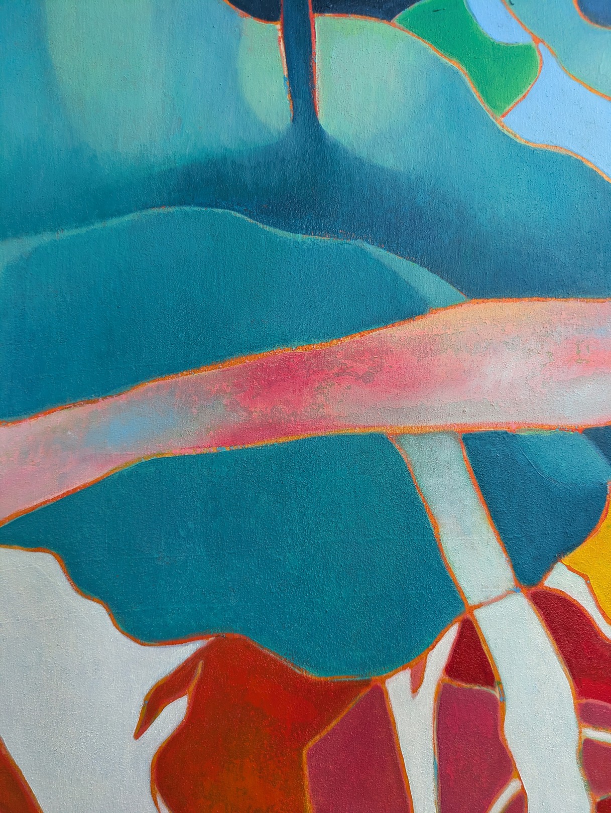 A painting of a tree with a blue sky in the background.