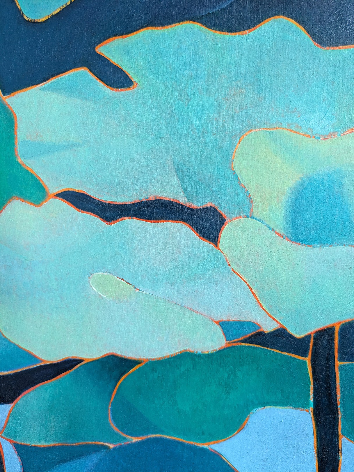 A painting of a tree with a blue sky in the background.