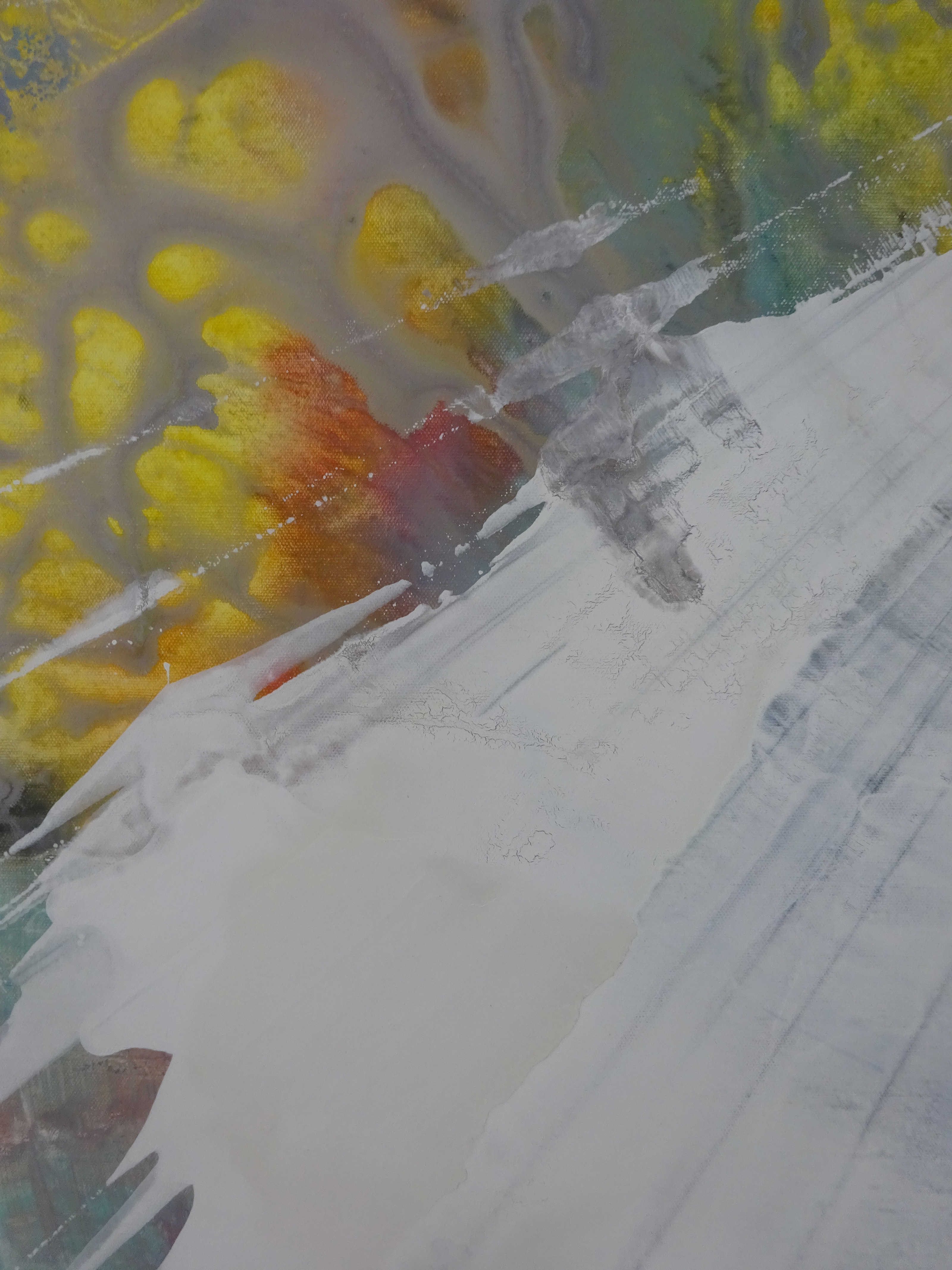 A painting of a white sheet of paper with yellow flowers on it.