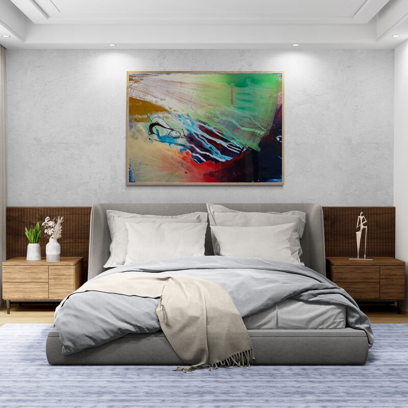 A painting of a colorful abstract painting on a canvas.