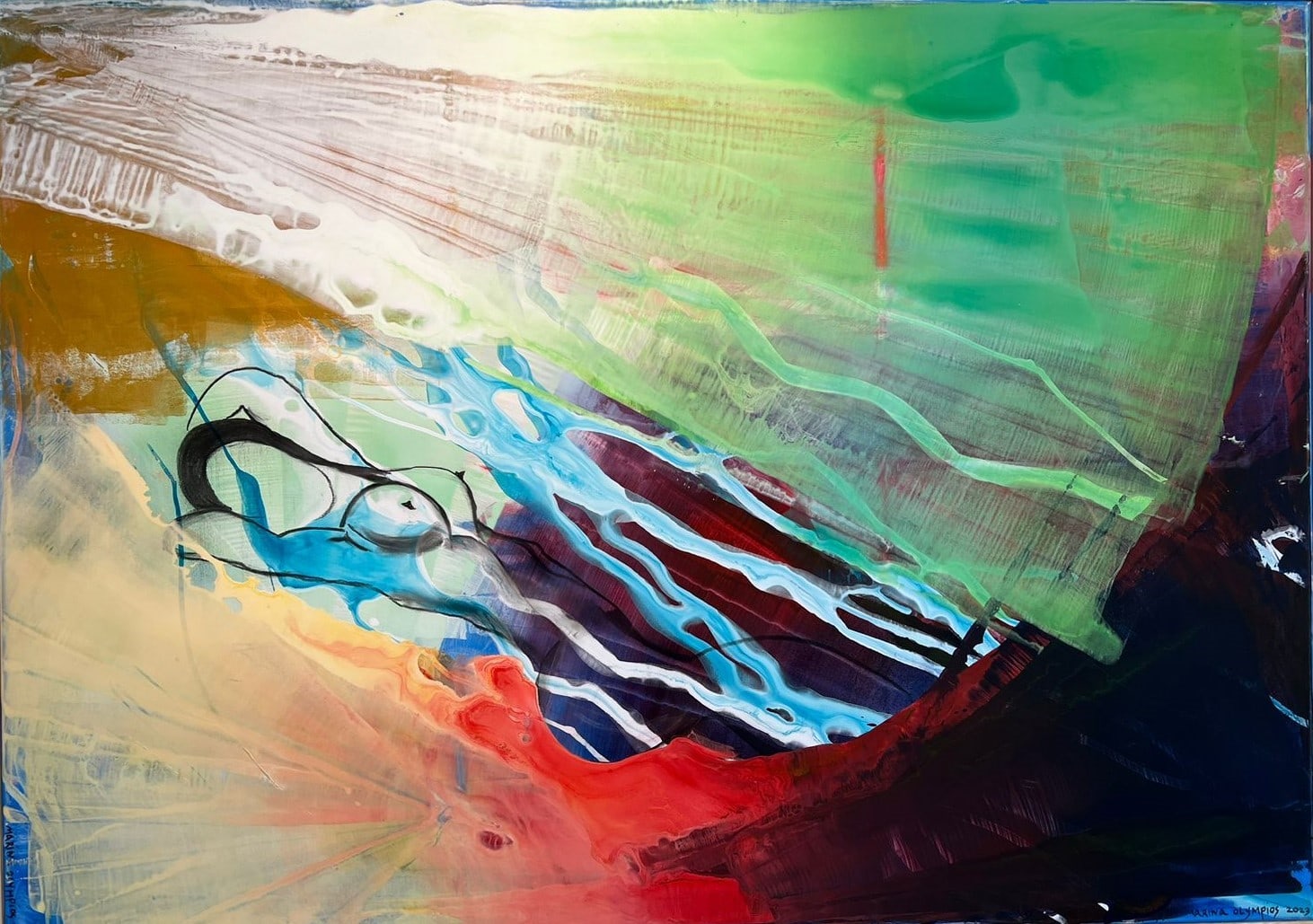 A painting of a colorful abstract painting on a canvas.
