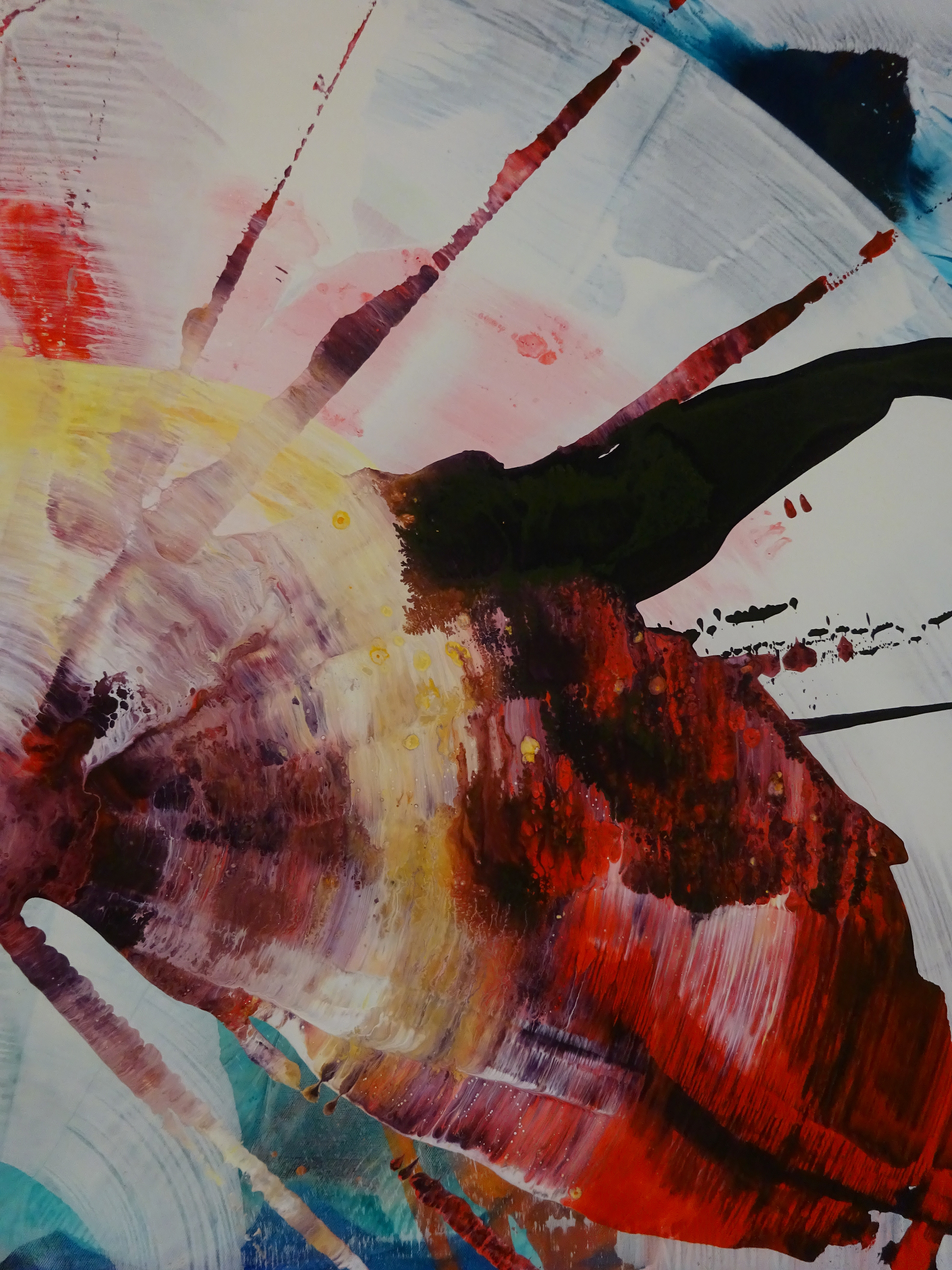 A painting of a colorful abstract painting on a wall.