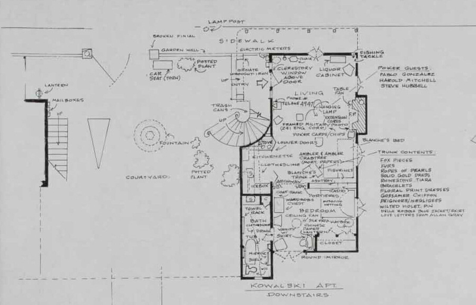 A detailed architectural floor plan of a residential property with interior and exterior layouts.