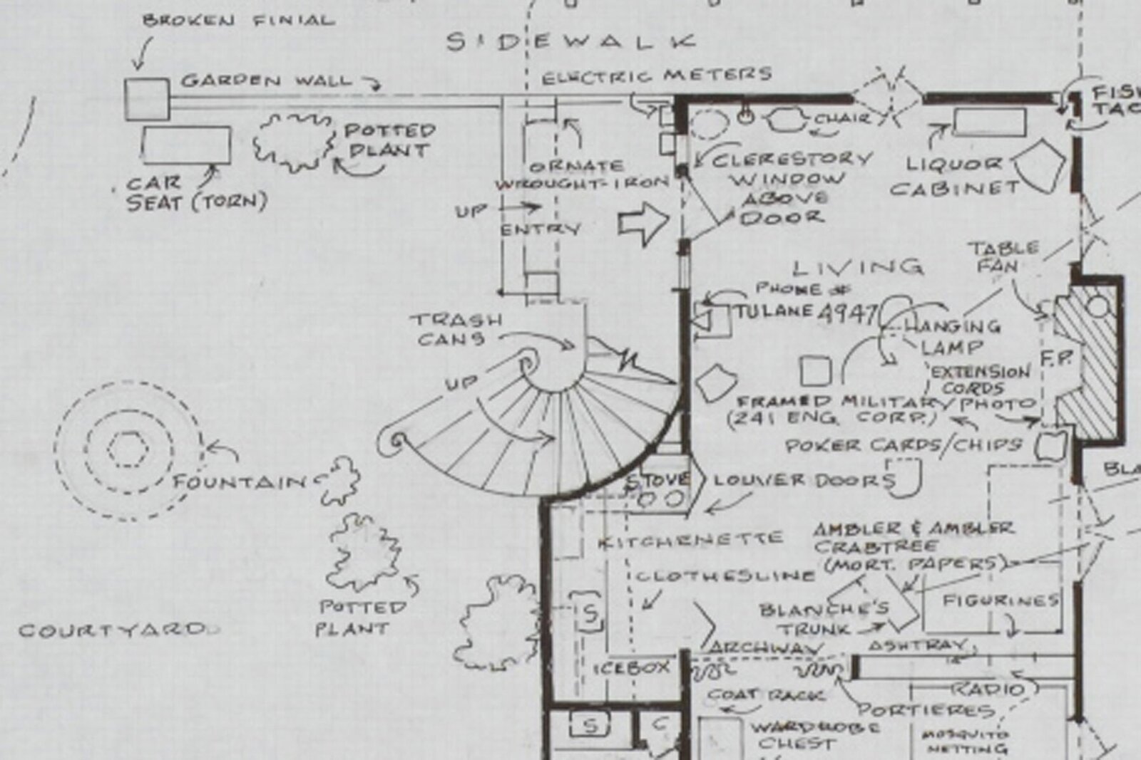 A detailed architectural floor plan of a residential property with interior and exterior layouts.