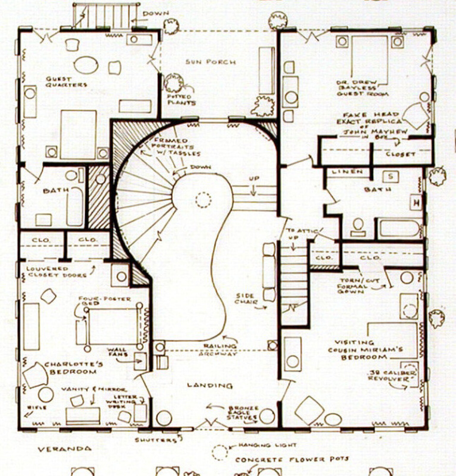 Artwork by Mark Bennett, Home of Charlotte Hollis (Hush...Hush, Sweet Charlotte), Made of India ink and graphite on vellum 