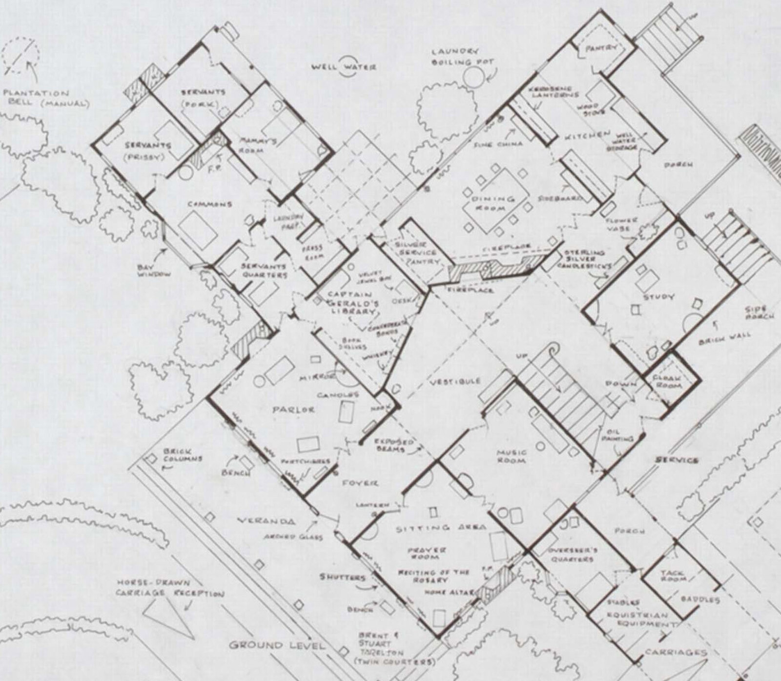 Artwork by Mark Bennett, Home of Gerald & Ellen O'Hara, Katie Scarlett O'Hara, Suellen & Carreen (Gone With The Wind), Made of India ink and graphite on vellum 