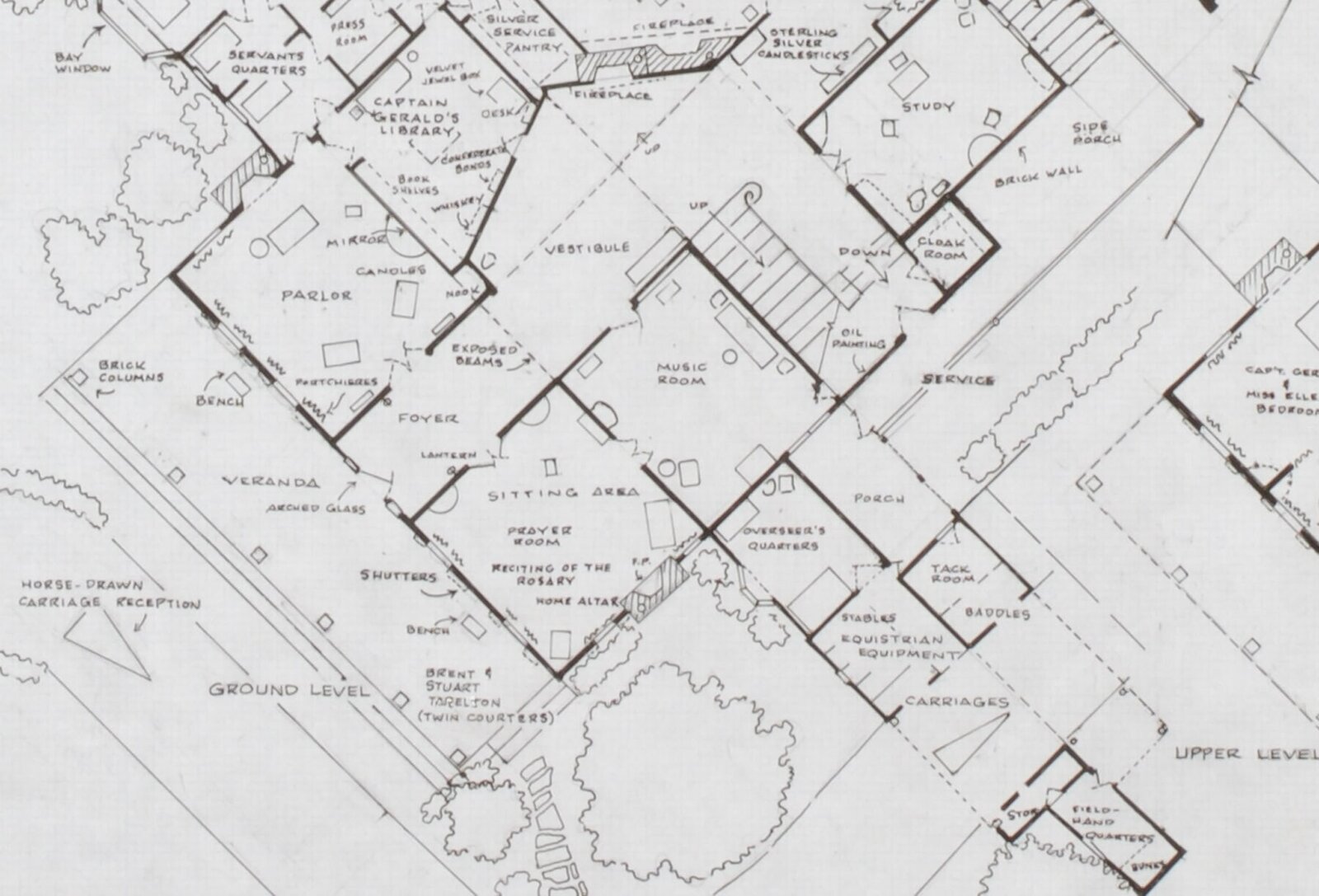 Artwork by Mark Bennett, Home of Gerald & Ellen O'Hara, Katie Scarlett O'Hara, Suellen & Carreen (Gone With The Wind), Made of India ink and graphite on vellum 