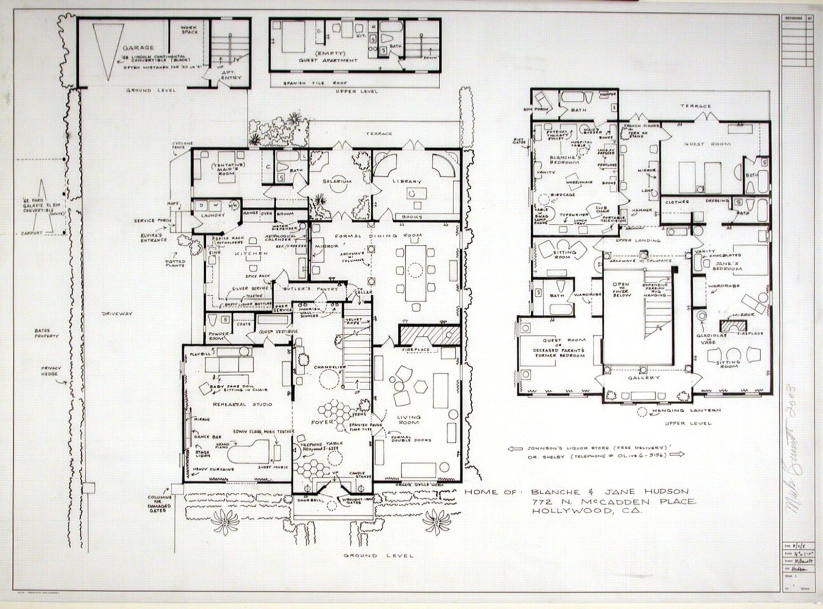 A detailed architectural floor plan of a multi-level residence with labeled rooms and furniture layouts.