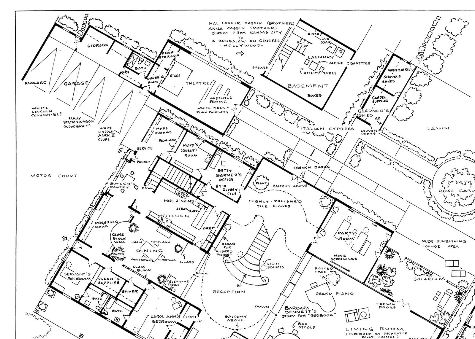 Artwork by Mark Bennett, Home of Joan Crawford (Mommie Dearest), Made of India ink and graphite on vellum 