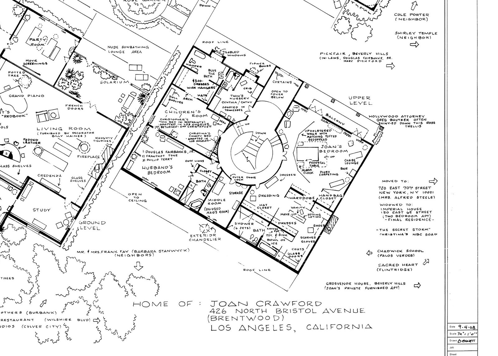 Artwork by Mark Bennett, Home of Joan Crawford (Mommie Dearest), Made of India ink and graphite on vellum 